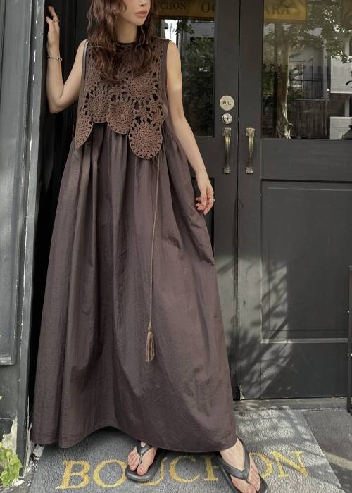 crochet knit layered nylon OP