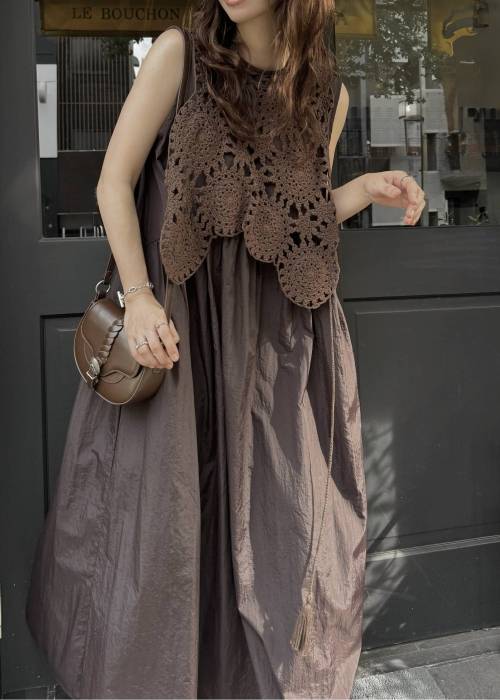 crochet knit layered nylon OP