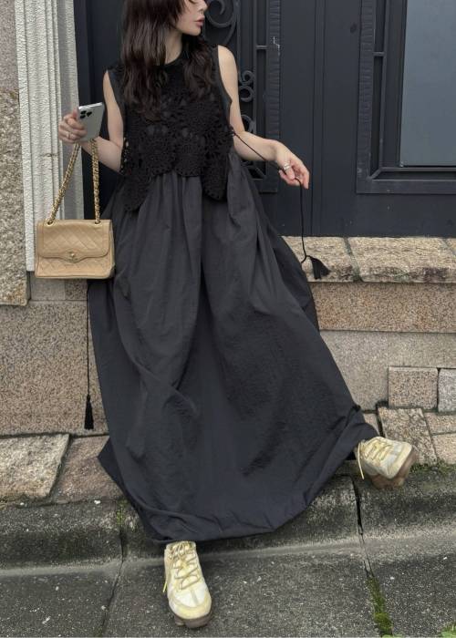 crochet knit layered nylon OP