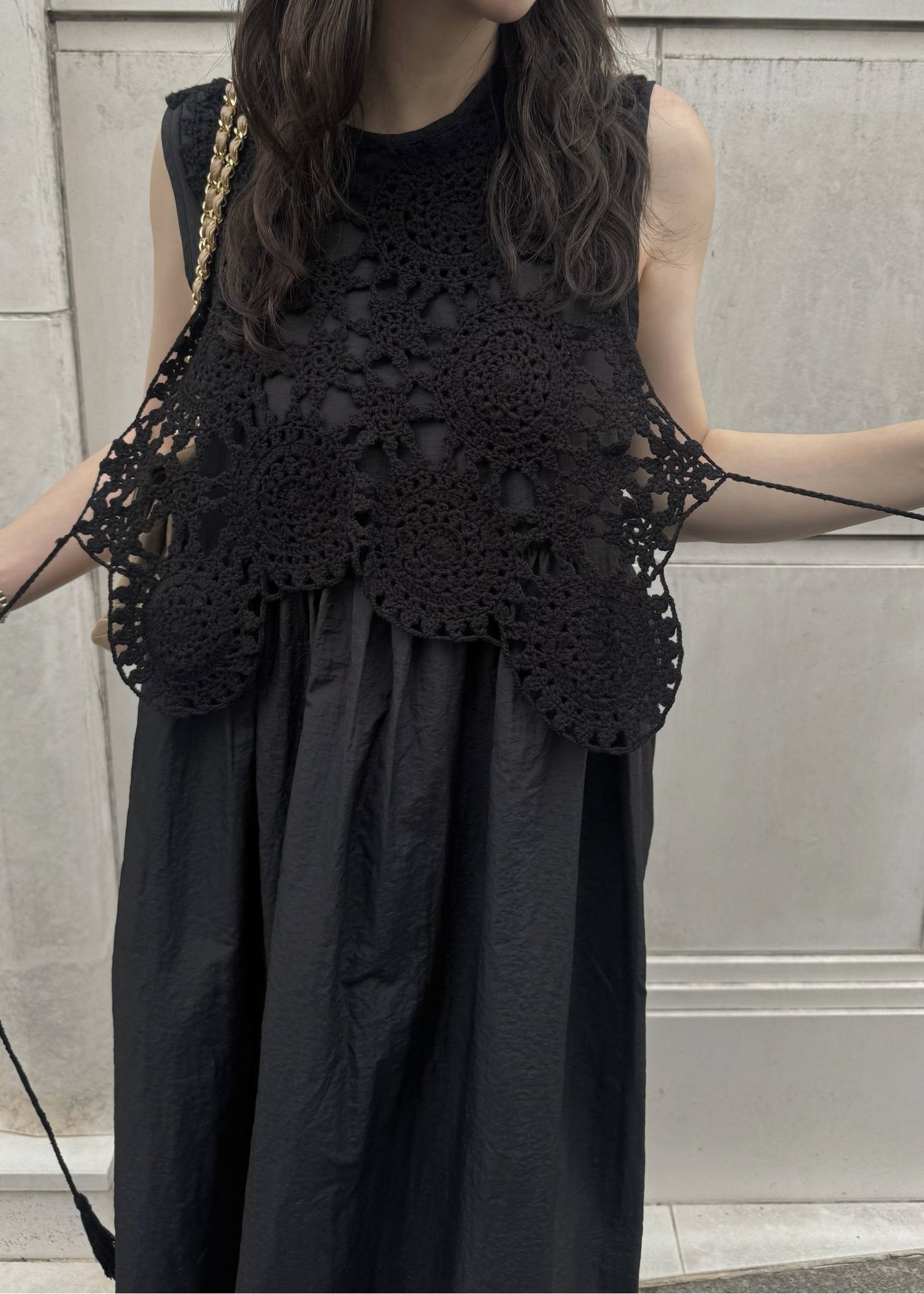 crochet knit layered nylon OP