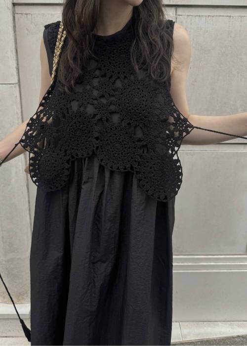crochet knit layered nylon OP