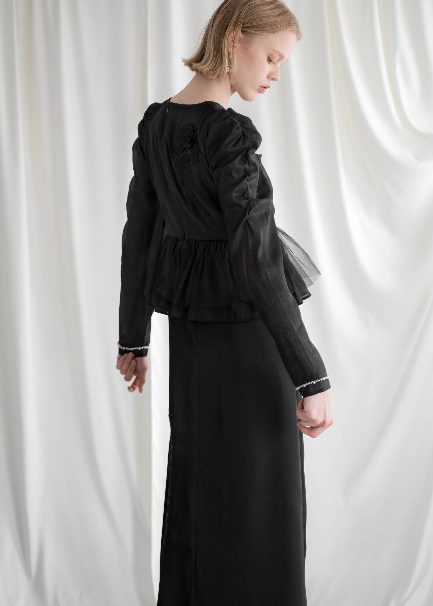 sheer peplum layered gather OP