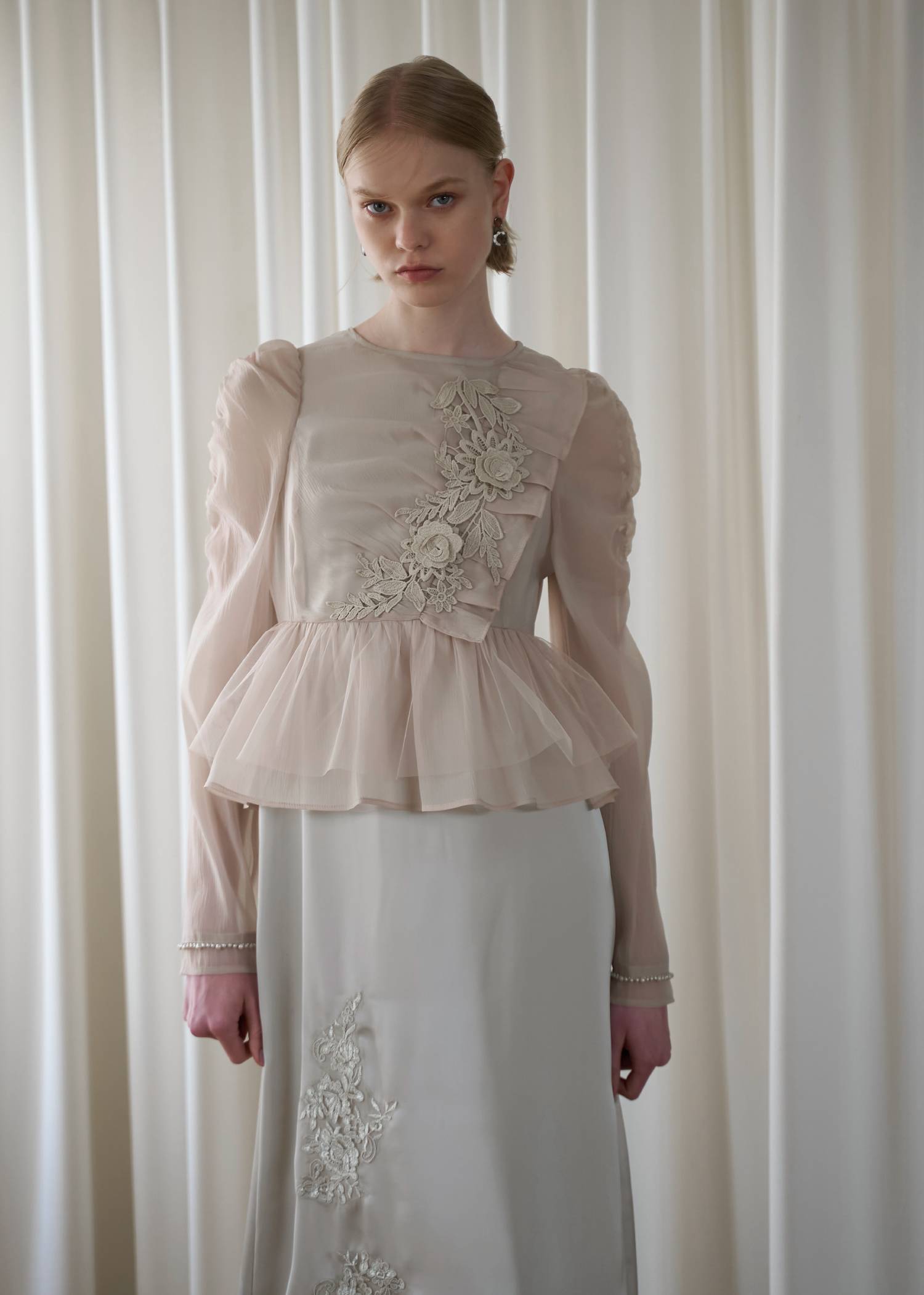 sheer peplum layered gather OP