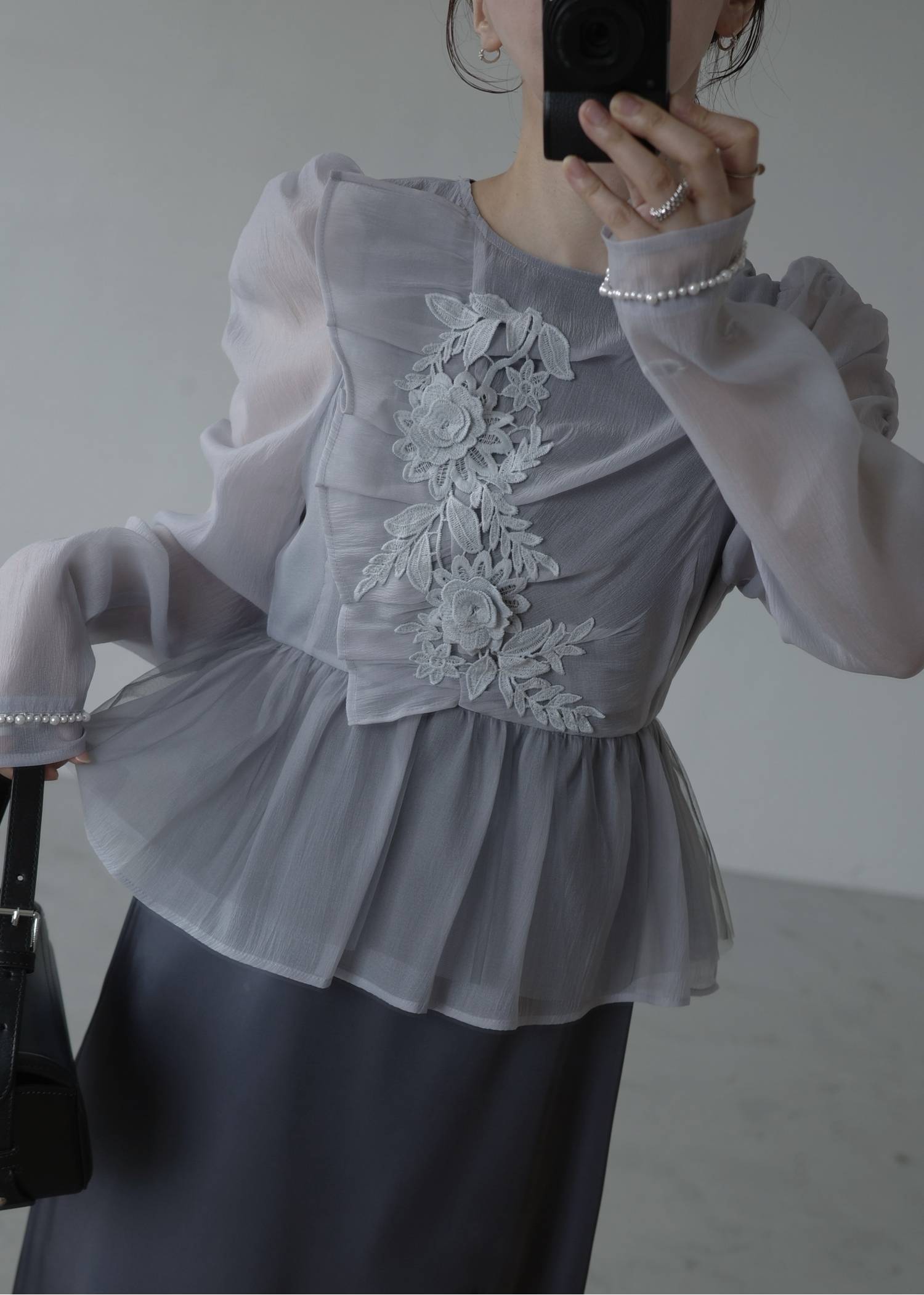 sheer peplum layered gather OP