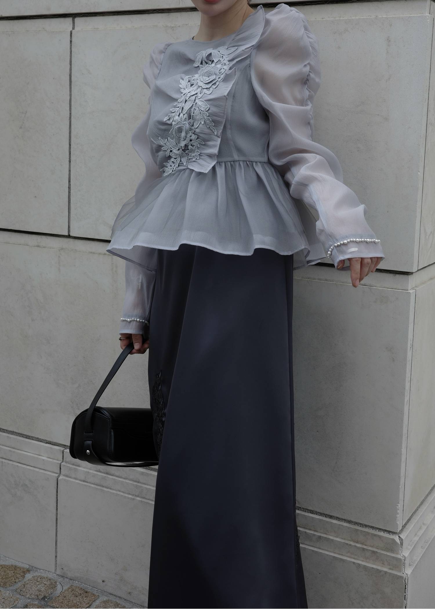 sheer peplum layered gather OP
