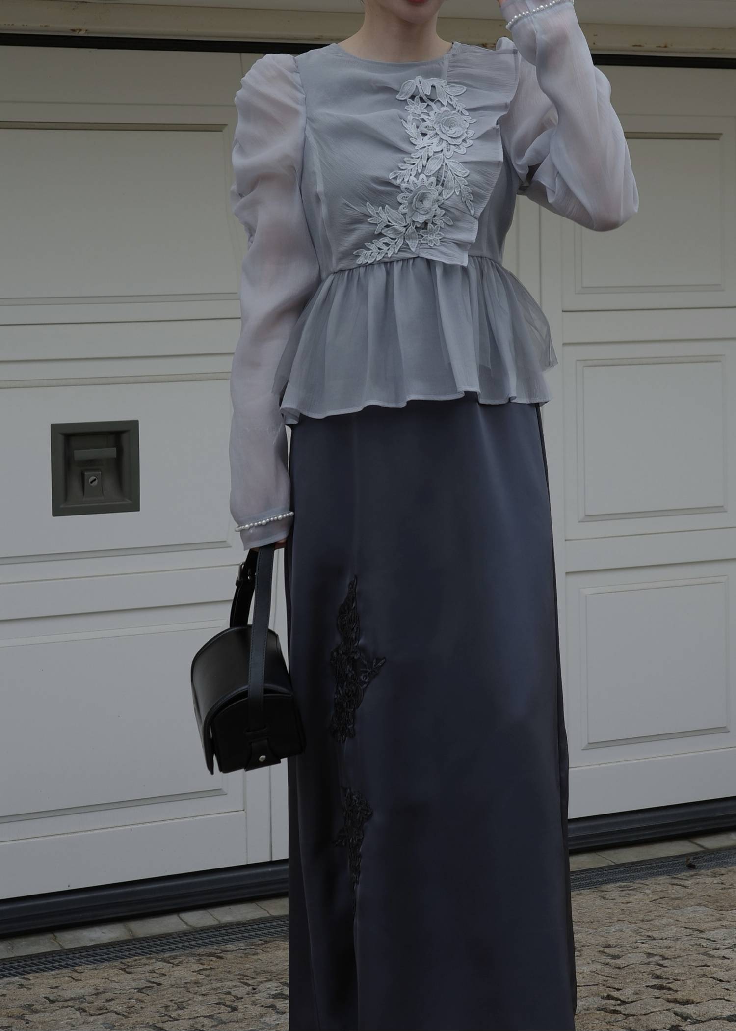 sheer peplum layered gather OP