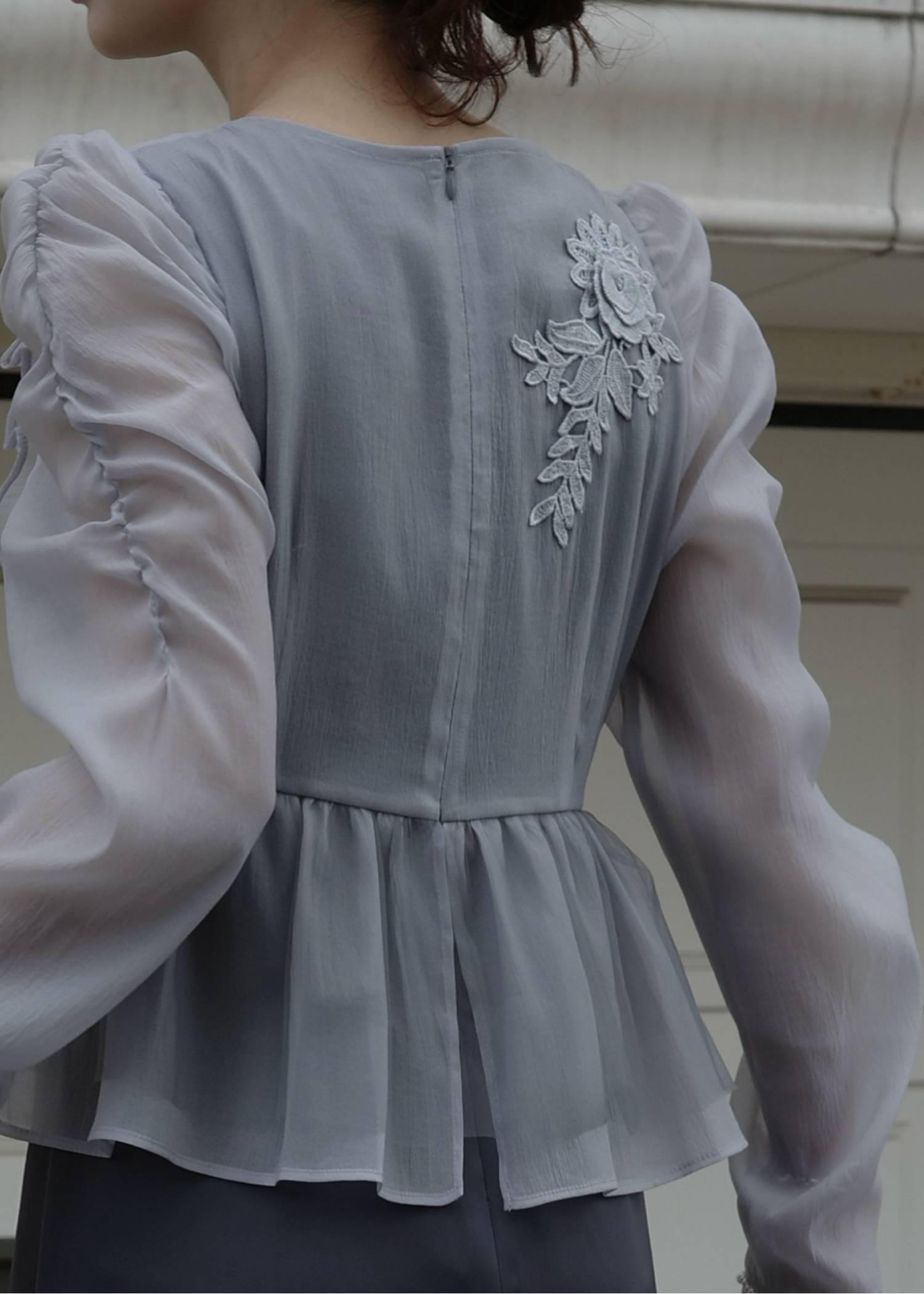 sheer peplum layered gather OP