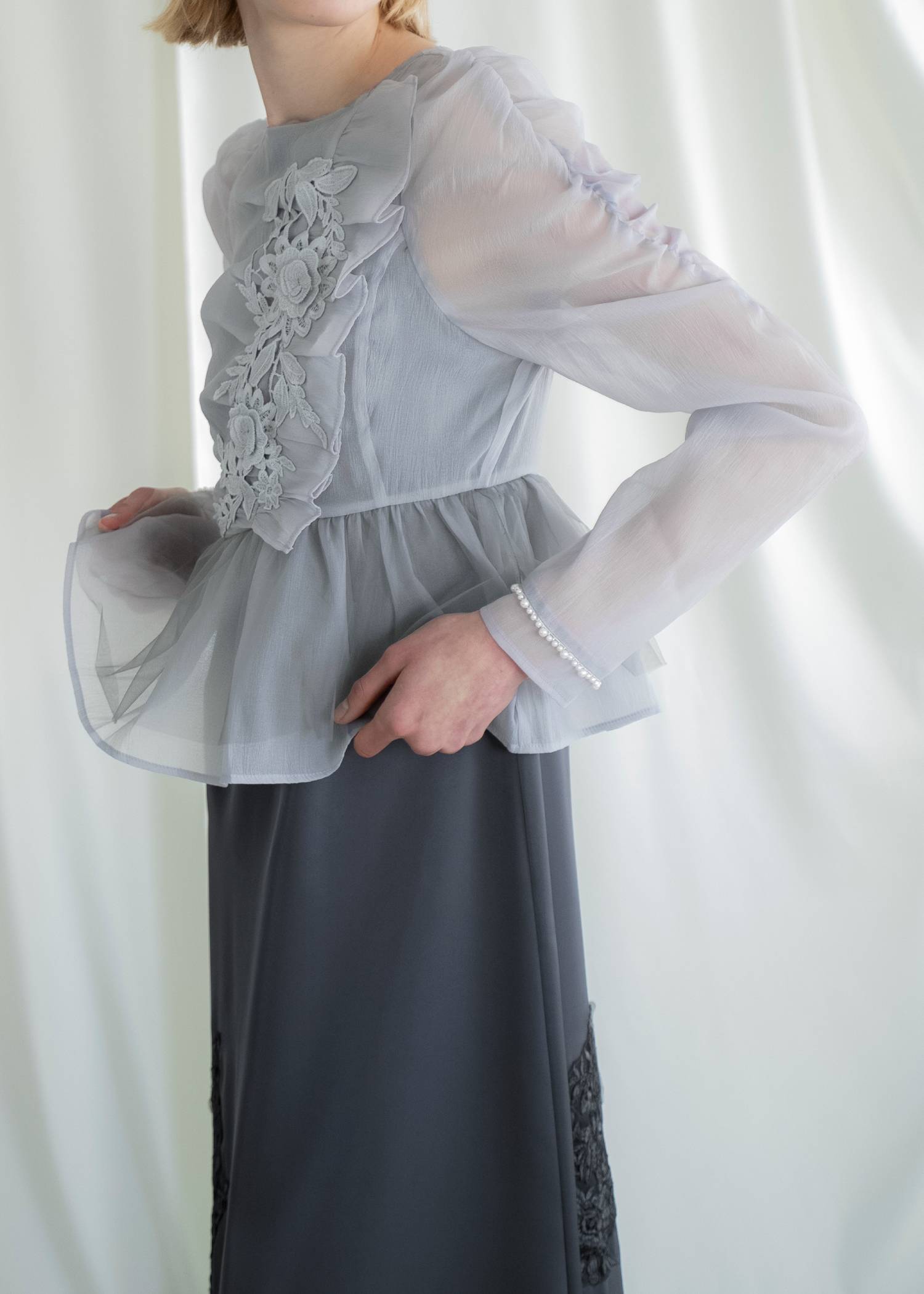 sheer peplum layered gather OP