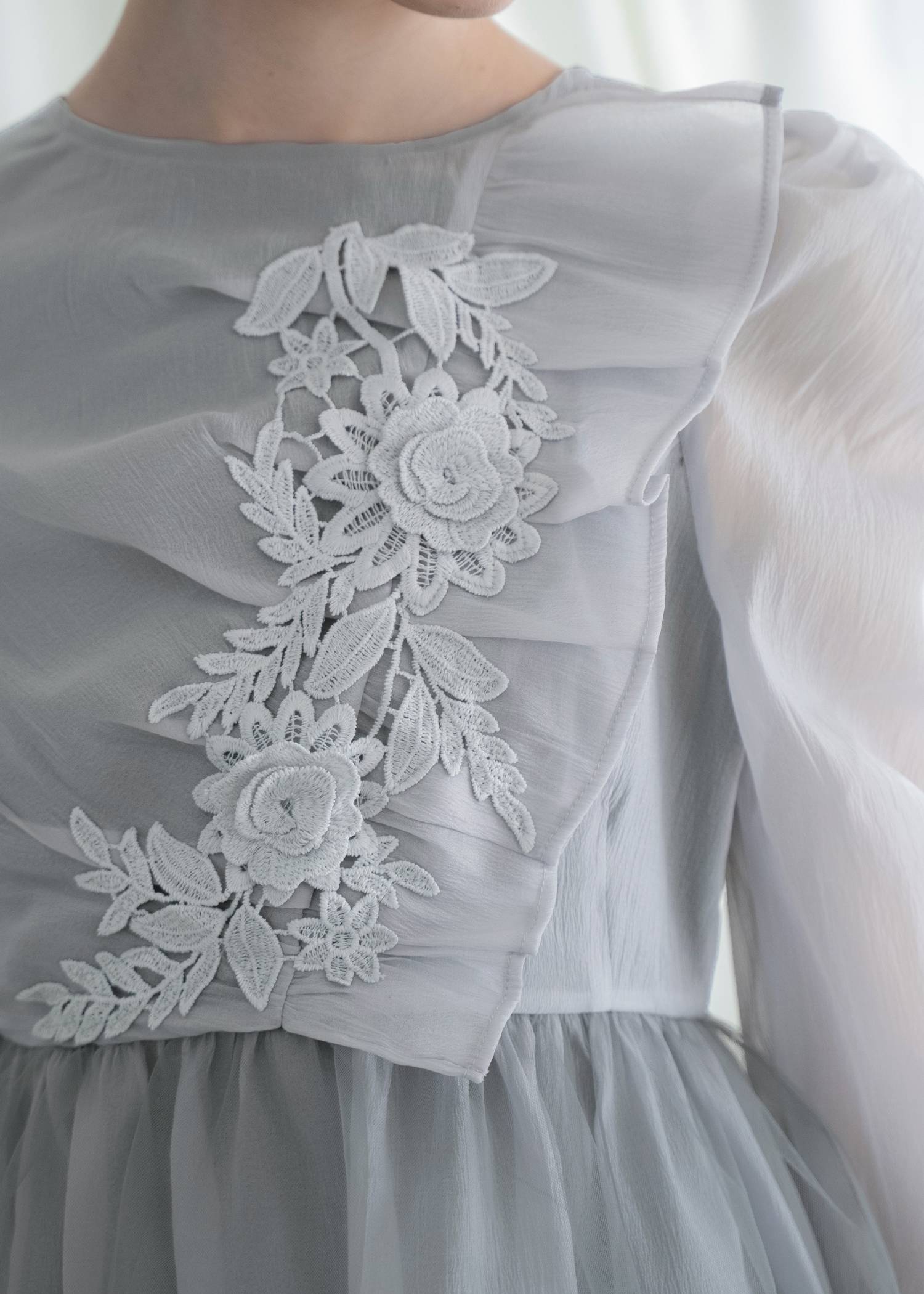 sheer peplum layered gather OP