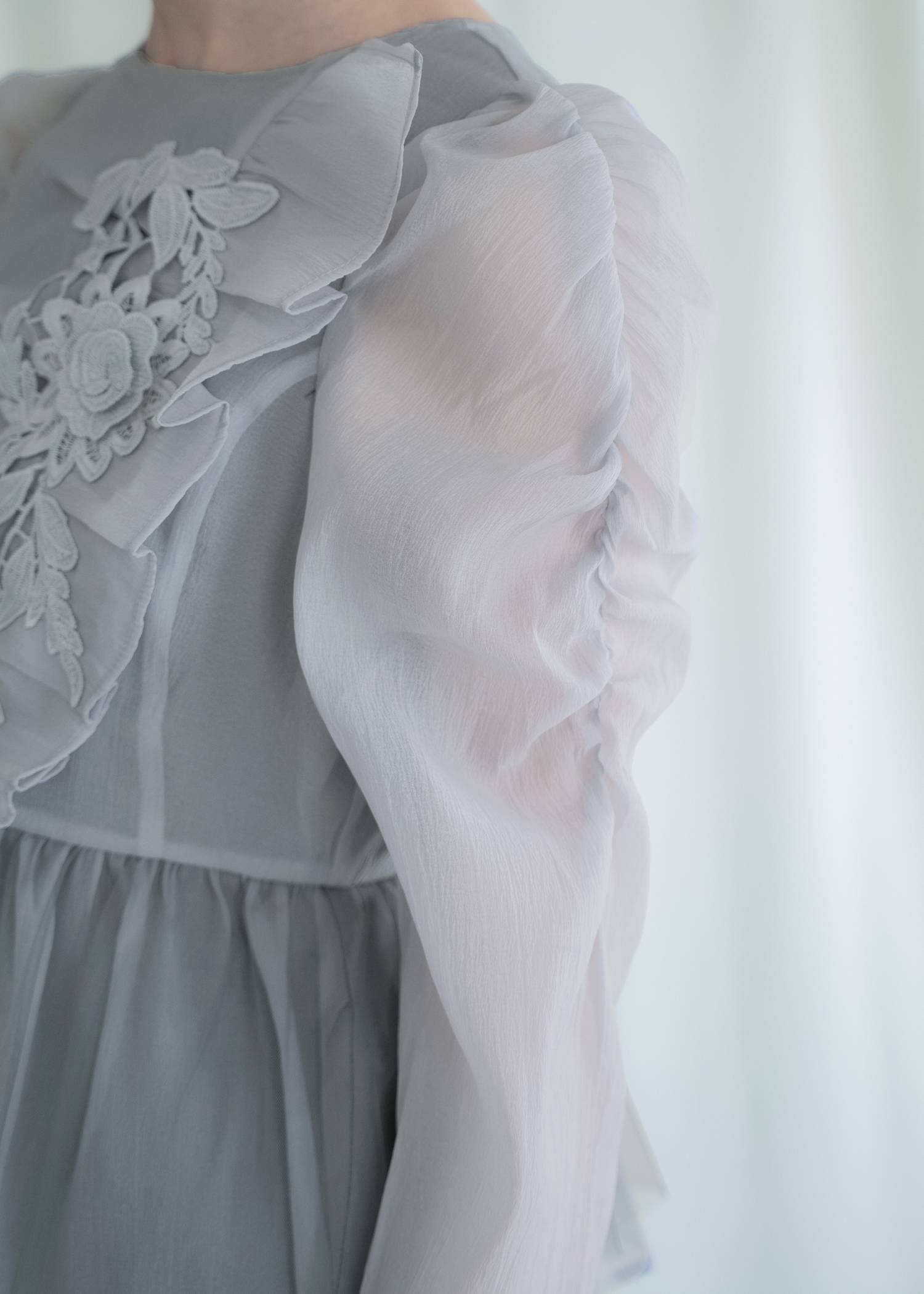 sheer peplum layered gather OP
