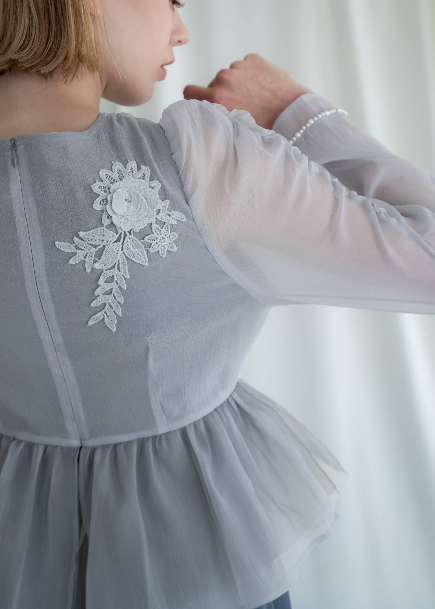 sheer peplum layered gather OP