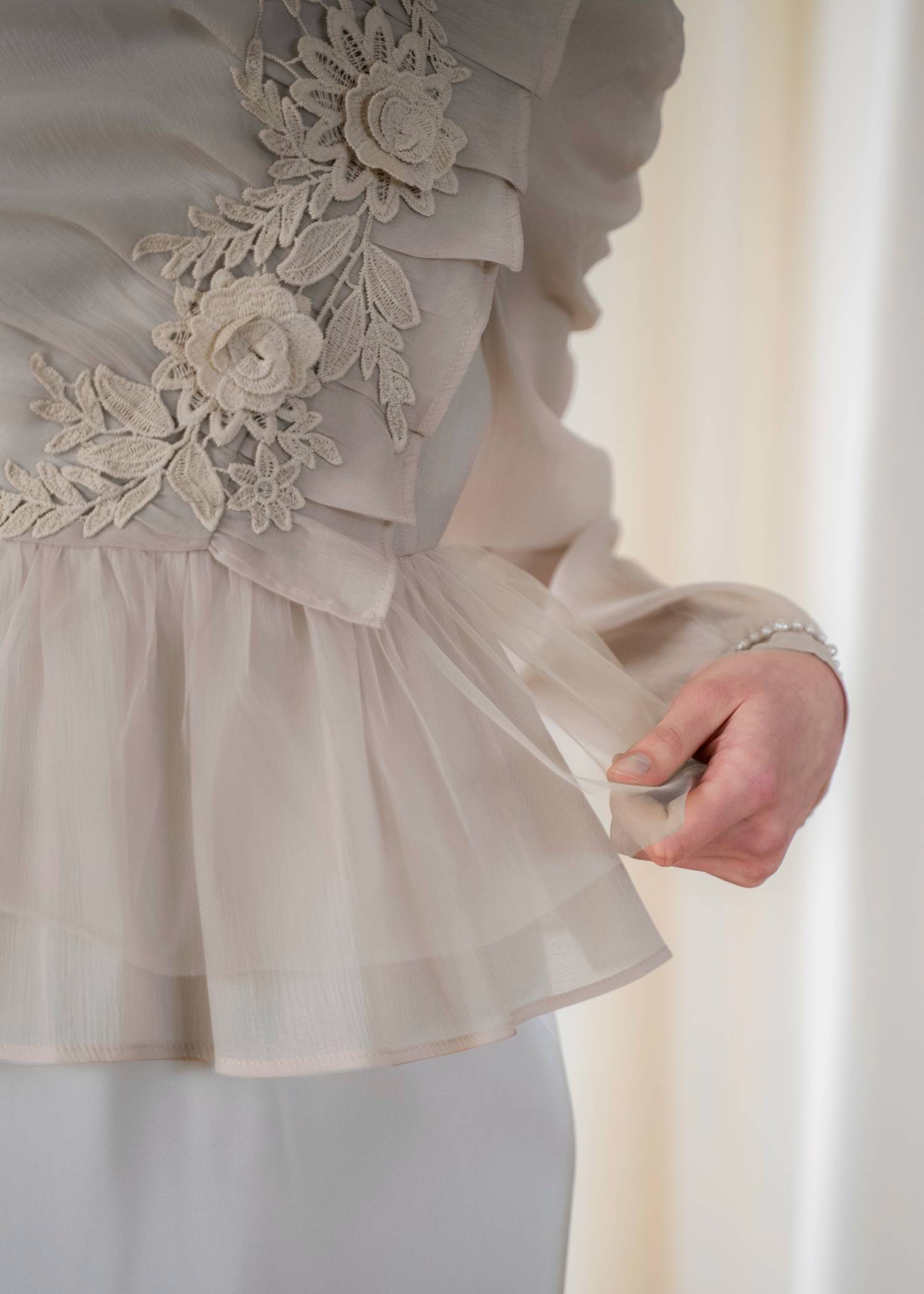 sheer peplum layered gather OP
