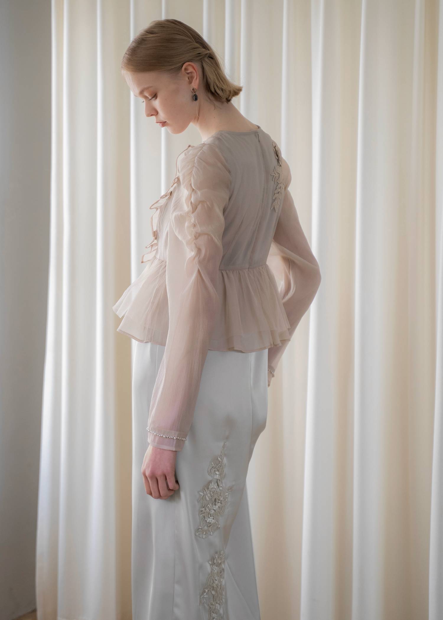 sheer peplum layered gather OP