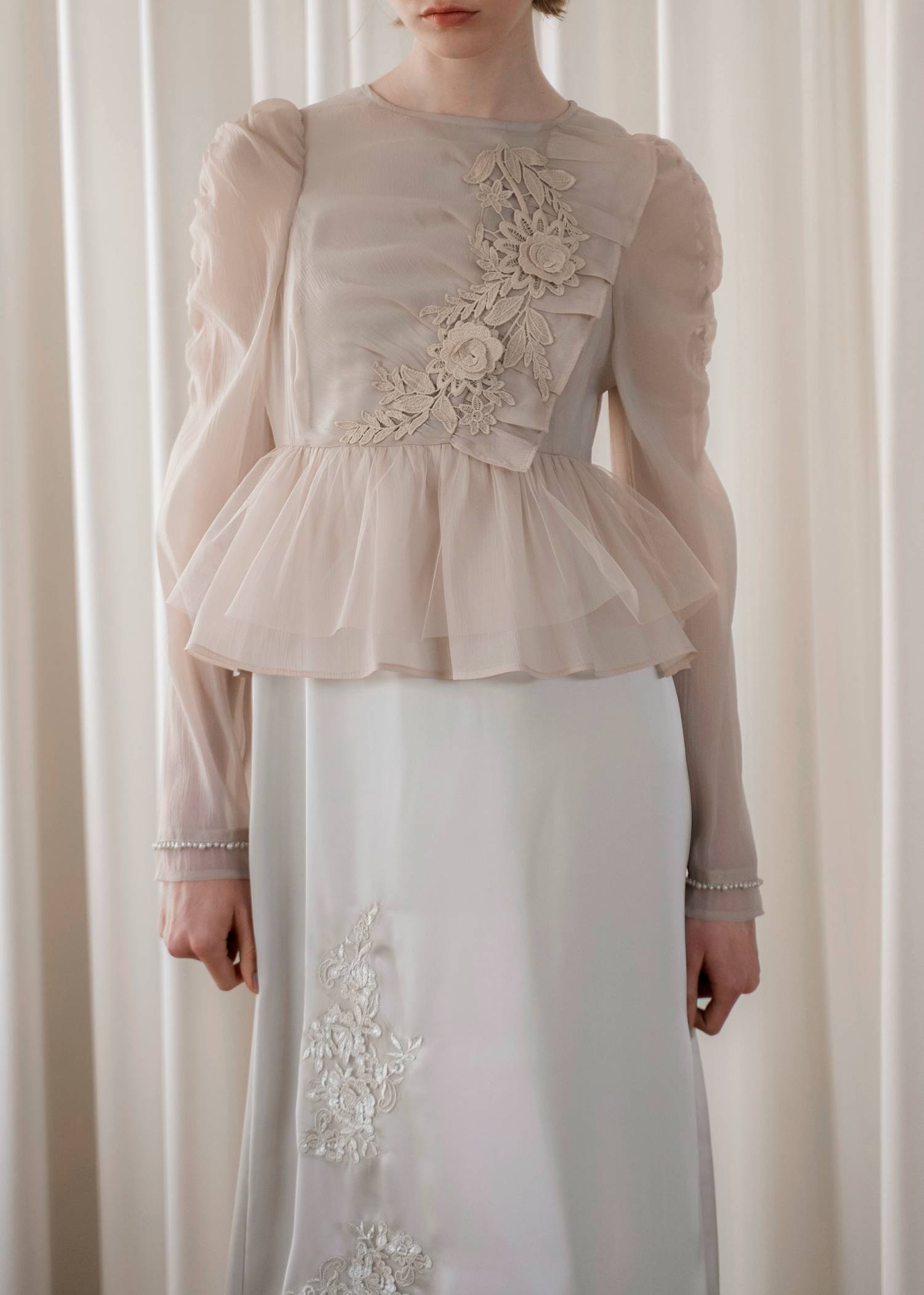 sheer peplum layered gather OP