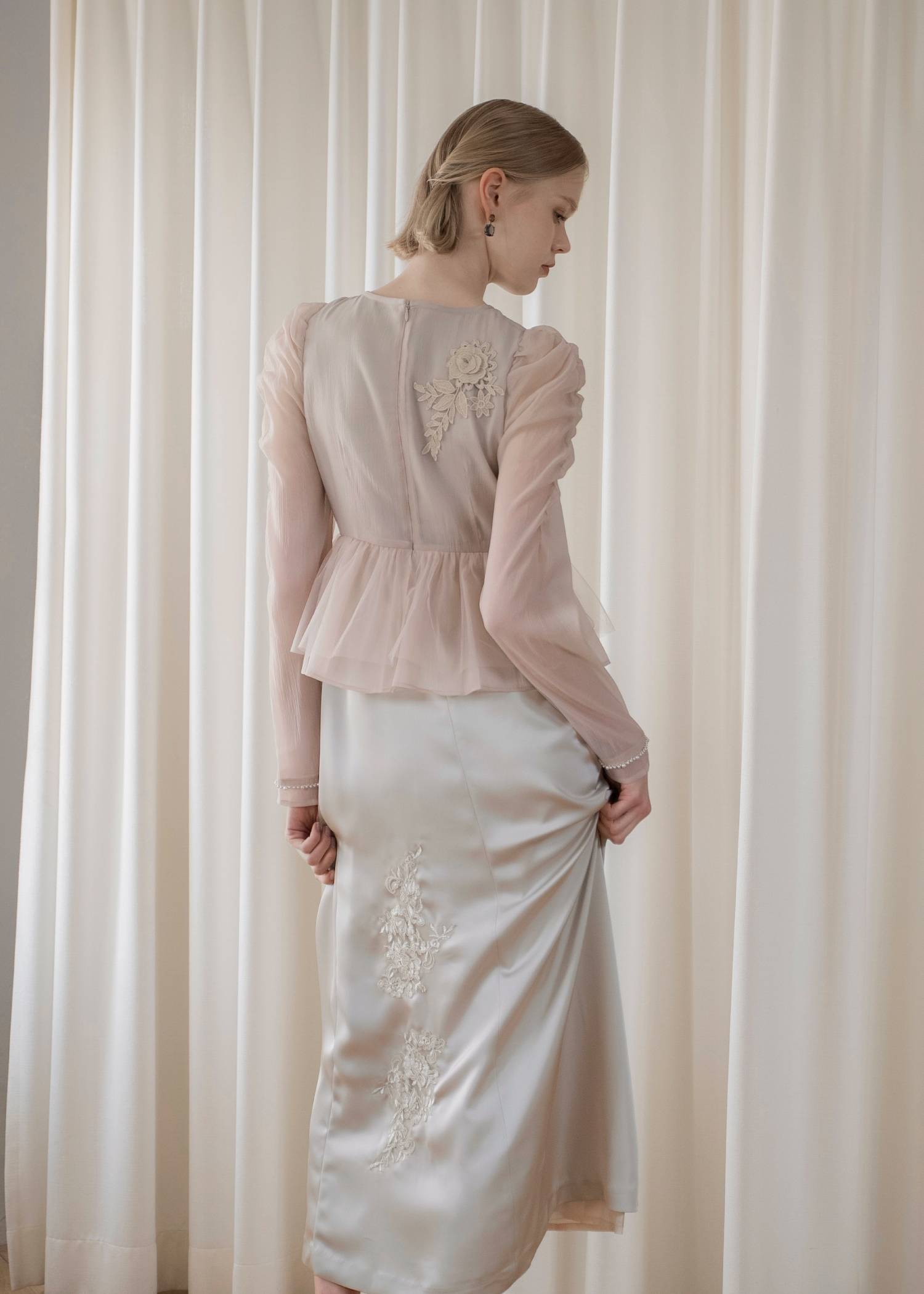 sheer peplum layered gather OP