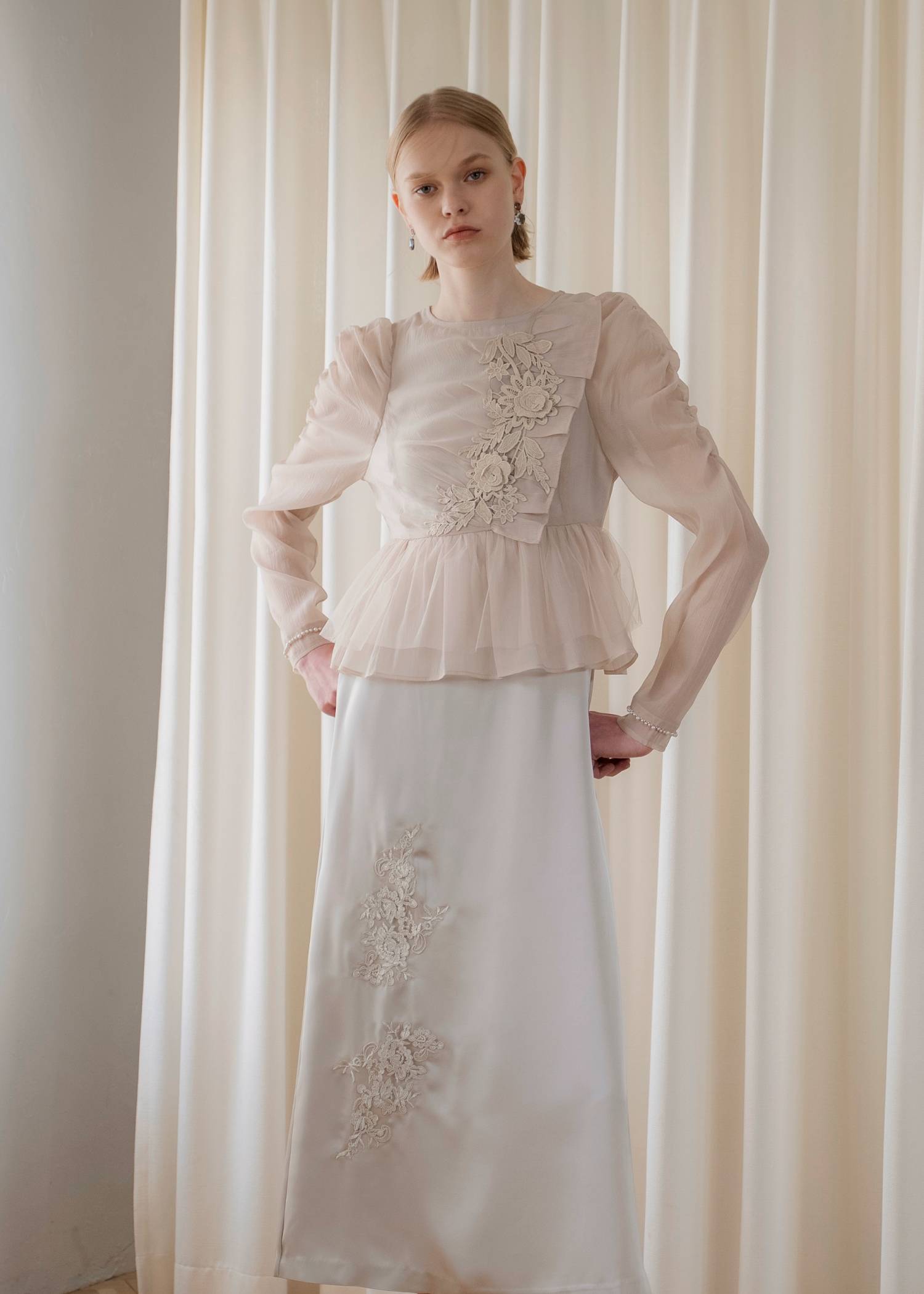 sheer peplum layered gather OP