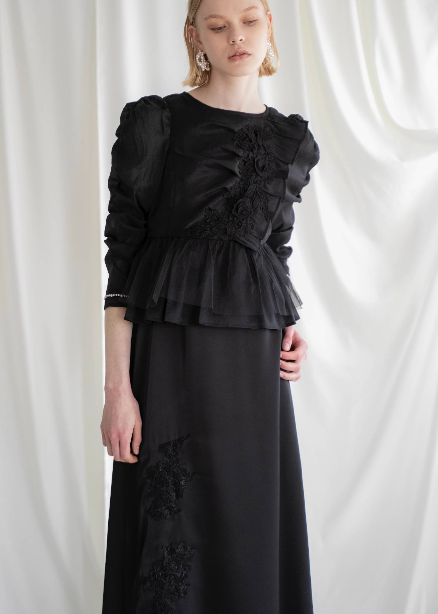 sheer peplum layered gather OP