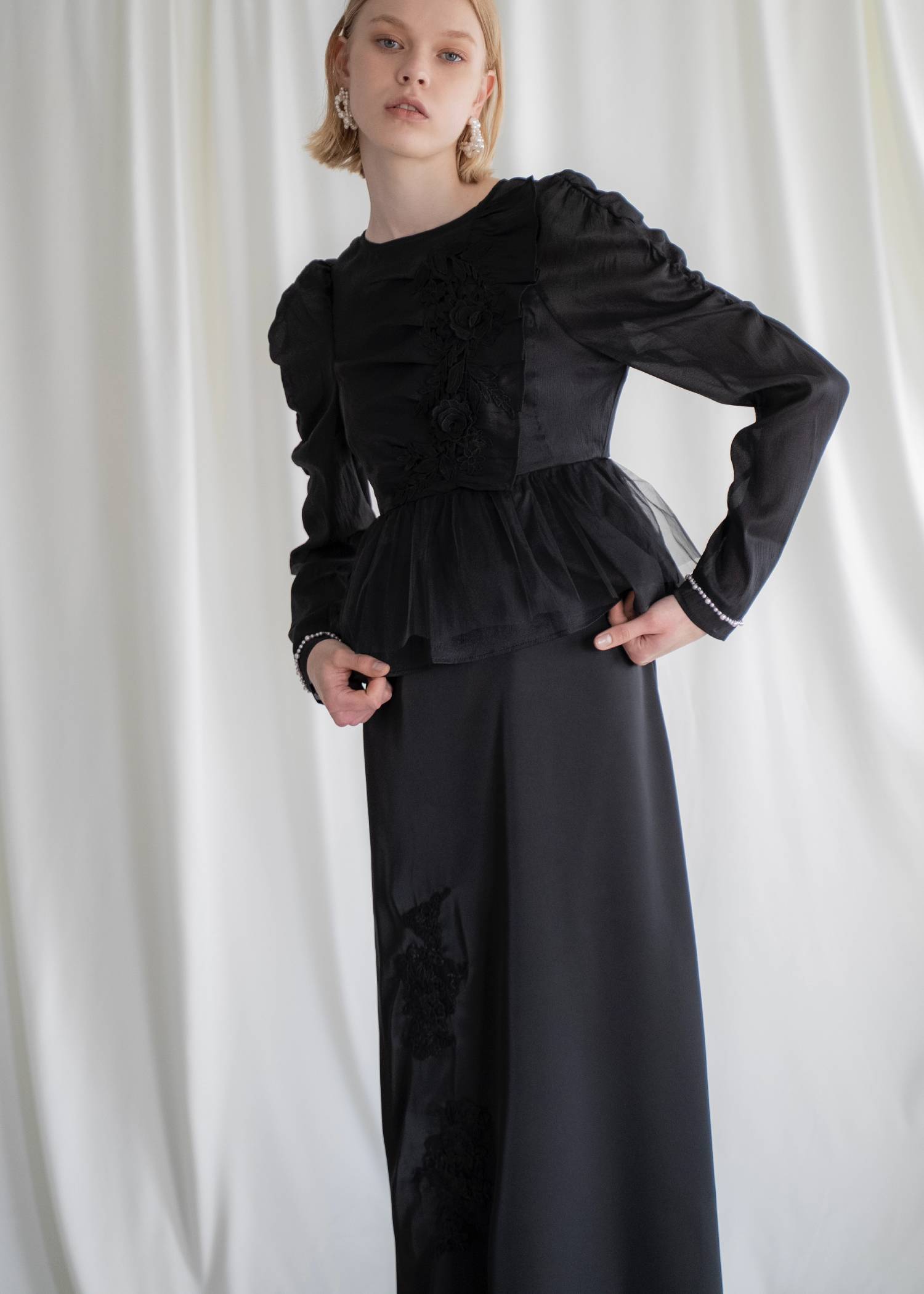 sheer peplum layered gather OP
