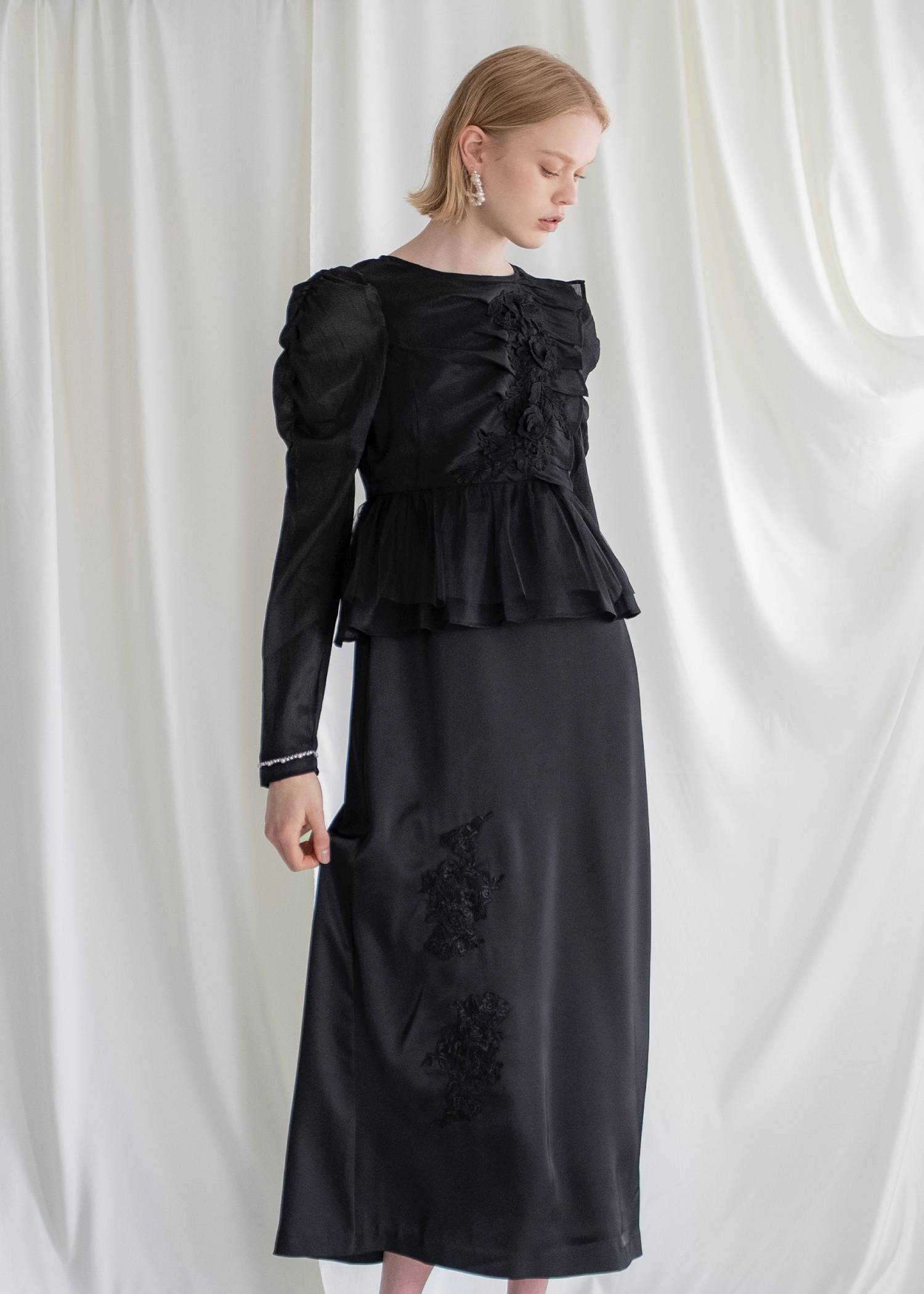 sheer peplum layered gather OP