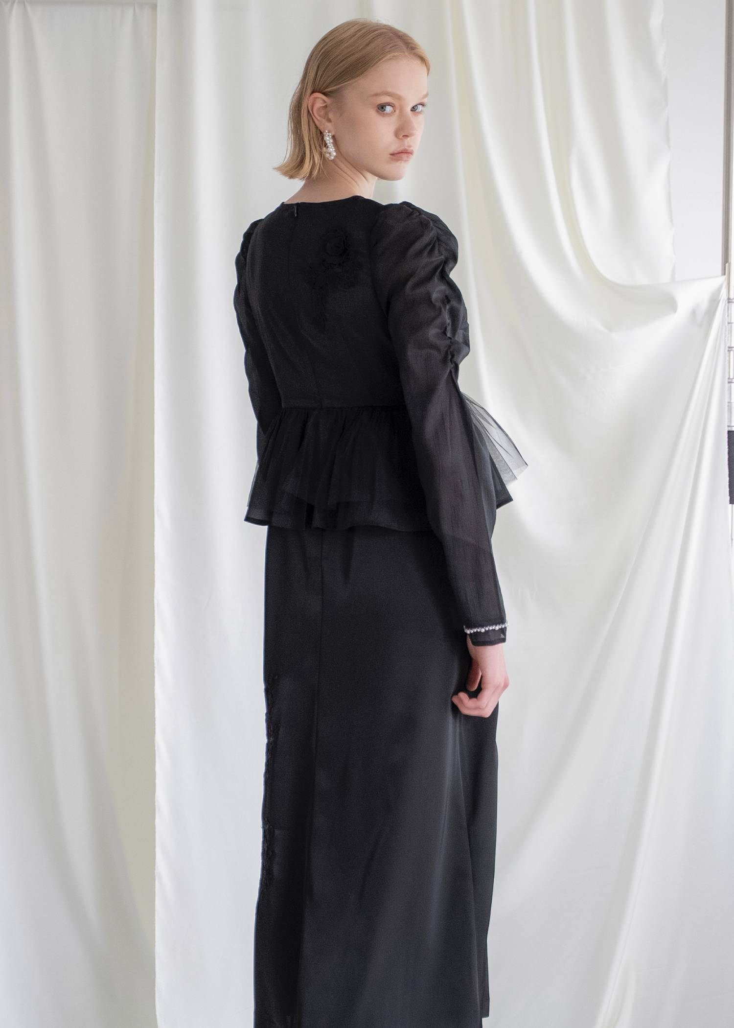 sheer peplum layered gather OP