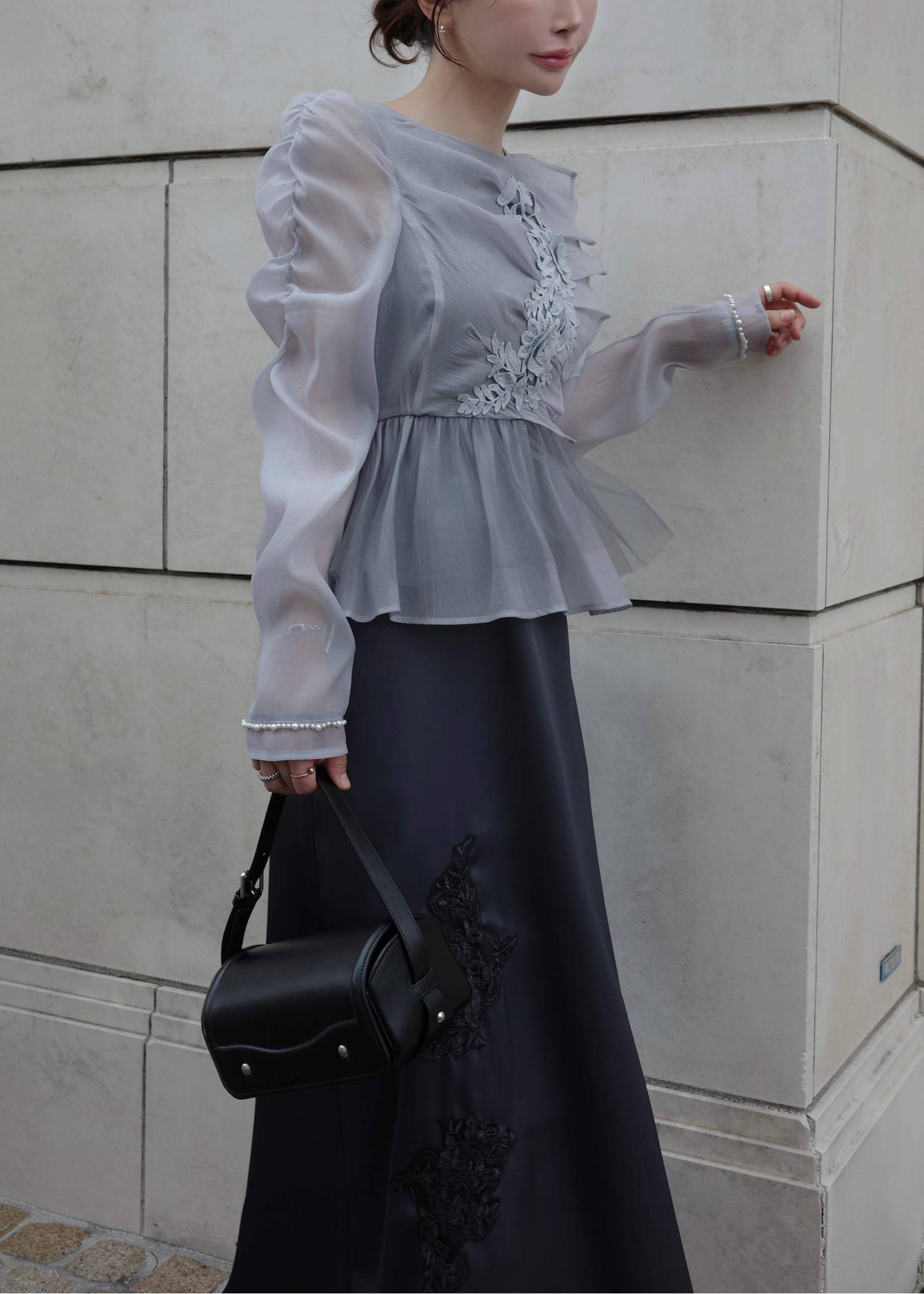 sheer peplum layered gather OP