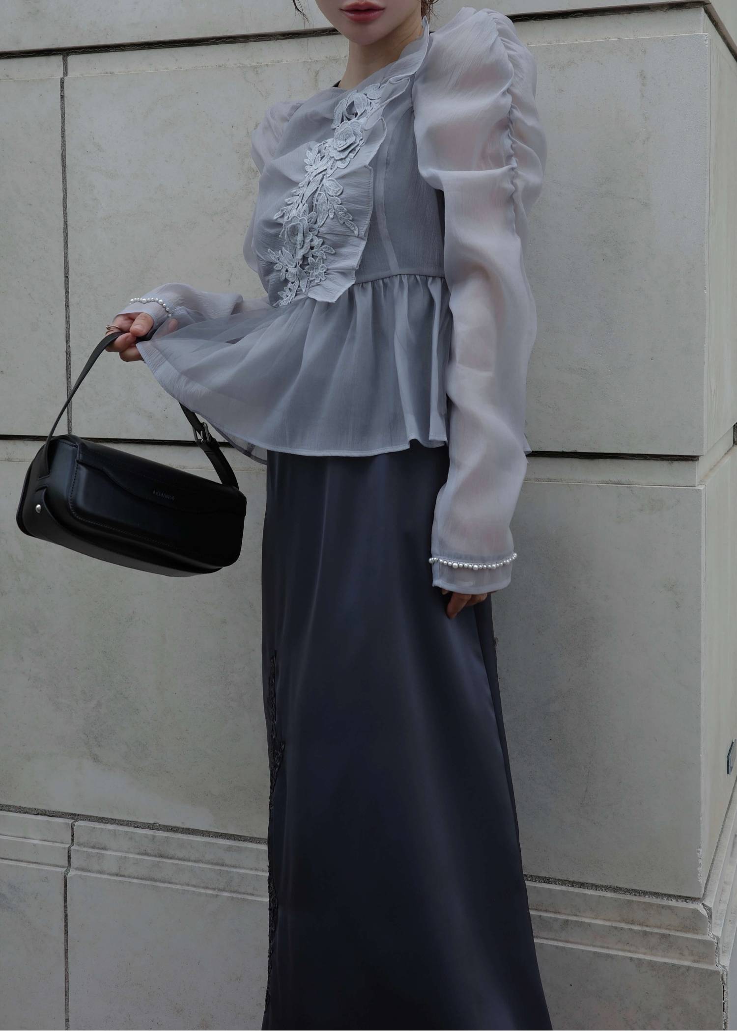 sheer peplum layered gather OP