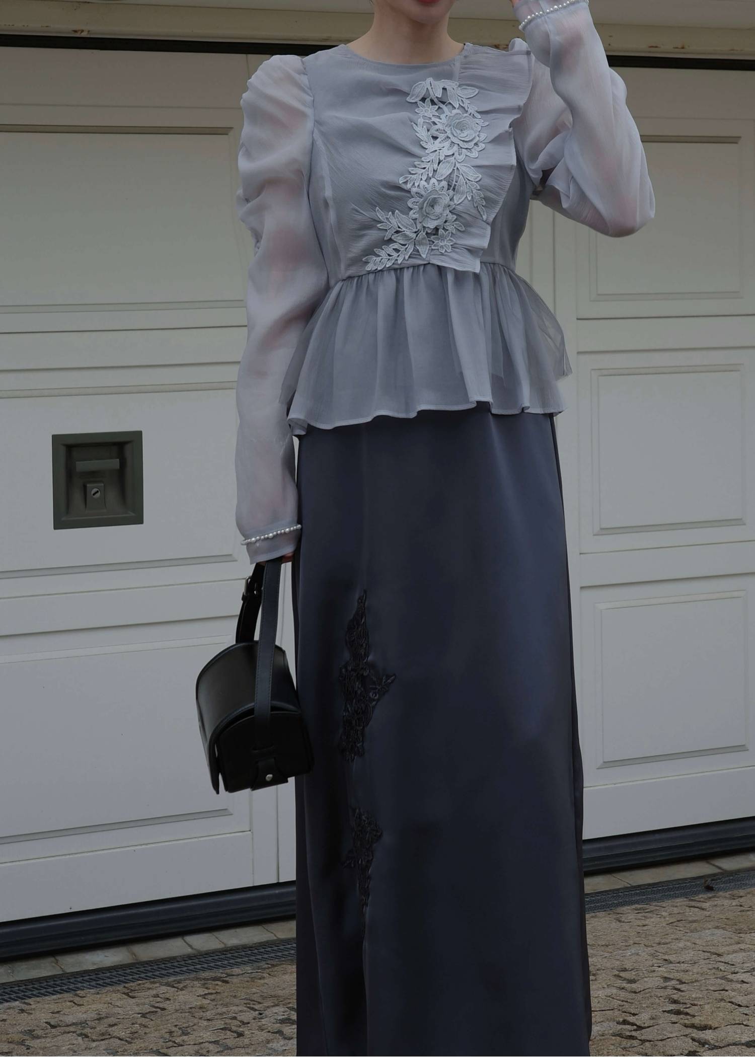 sheer peplum layered gather OP