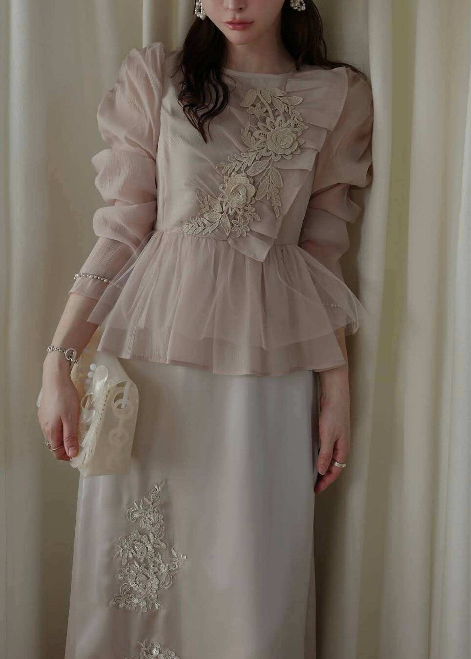 sheer peplum layered gather OP