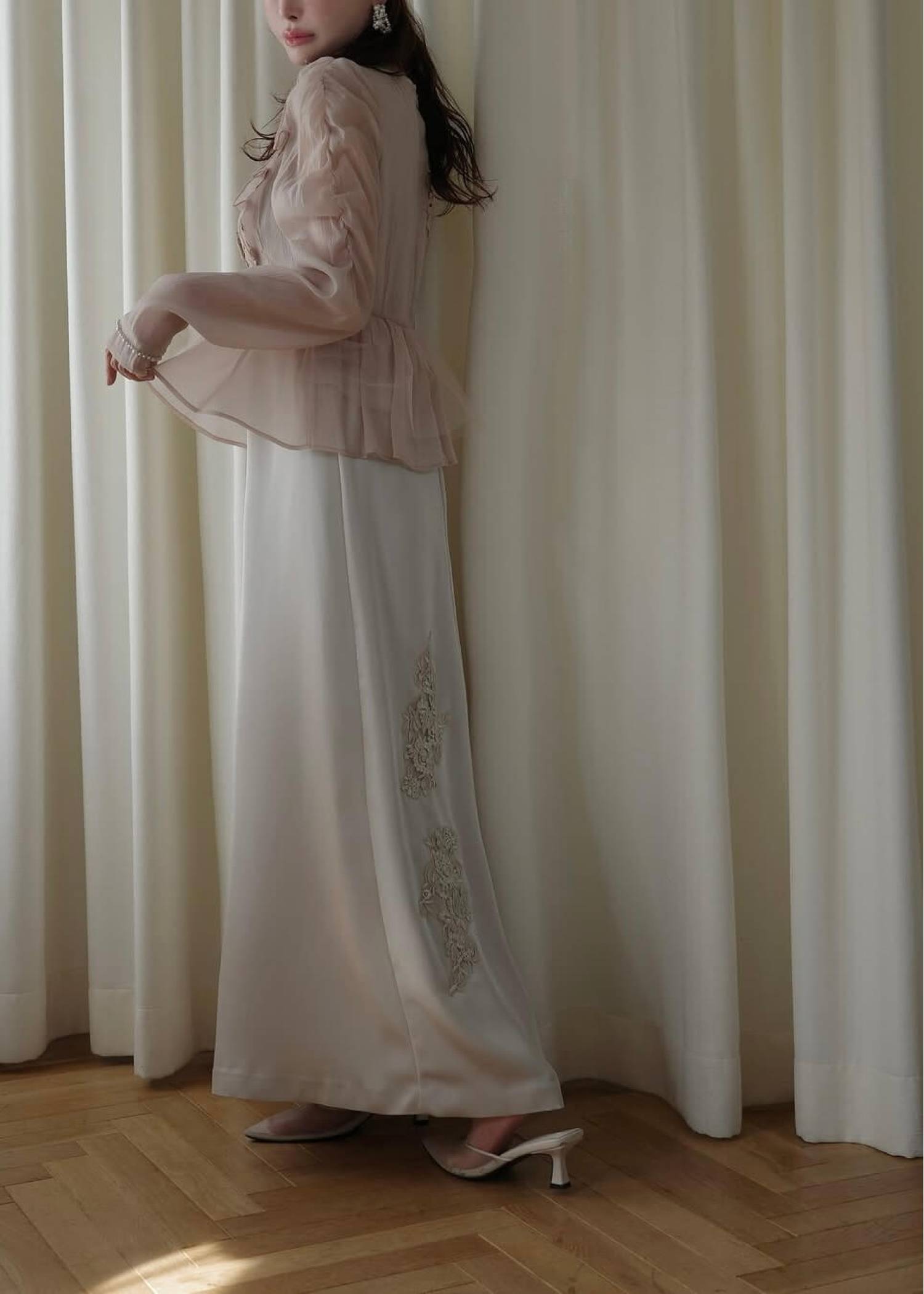 sheer peplum layered gather OP