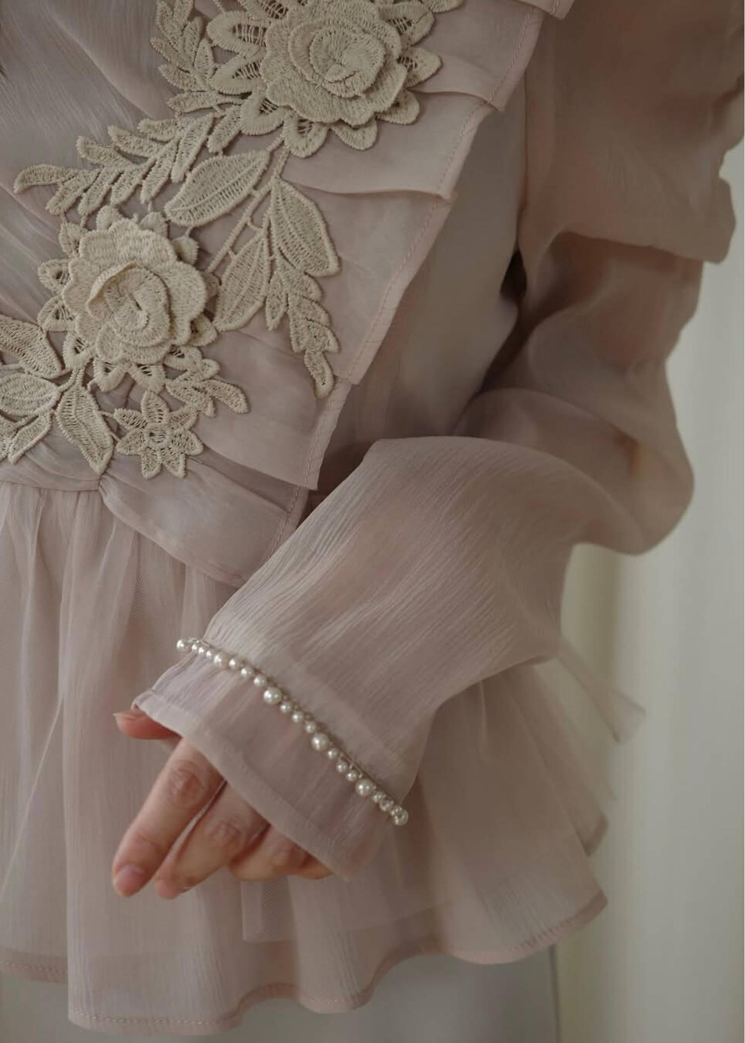 sheer peplum layered gather OP