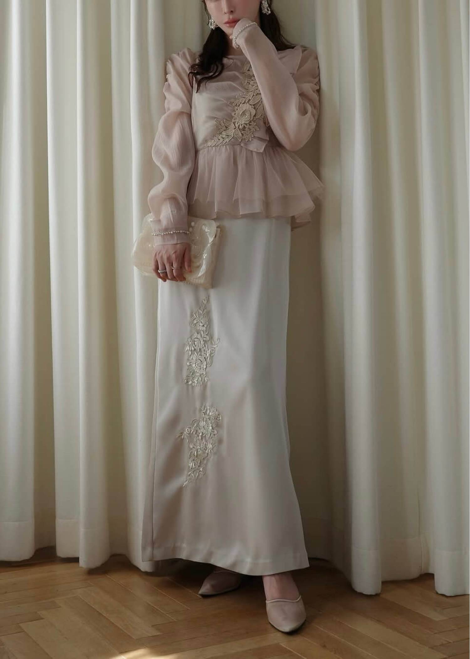 sheer peplum layered gather OP
