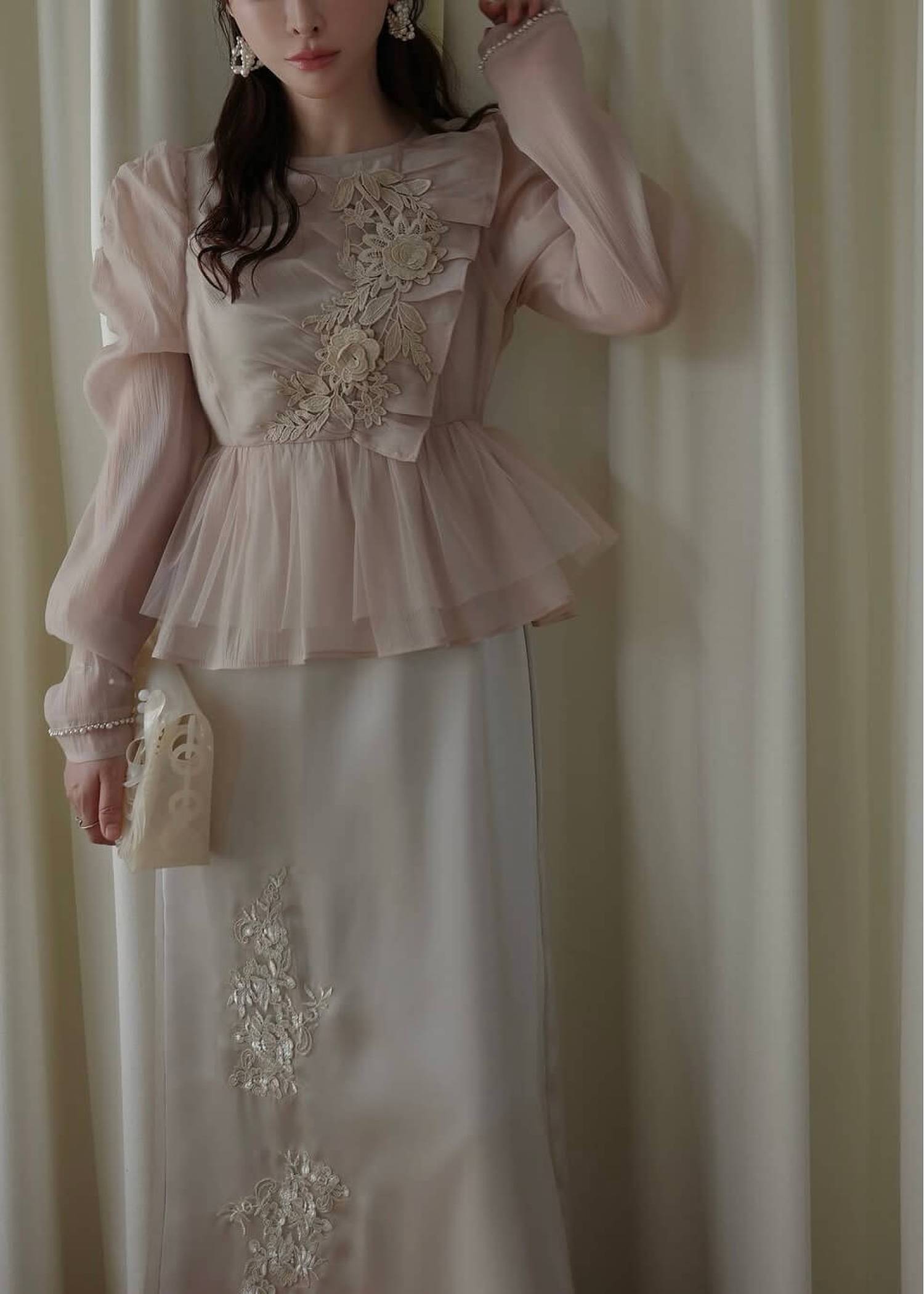 sheer peplum layered gather OP
