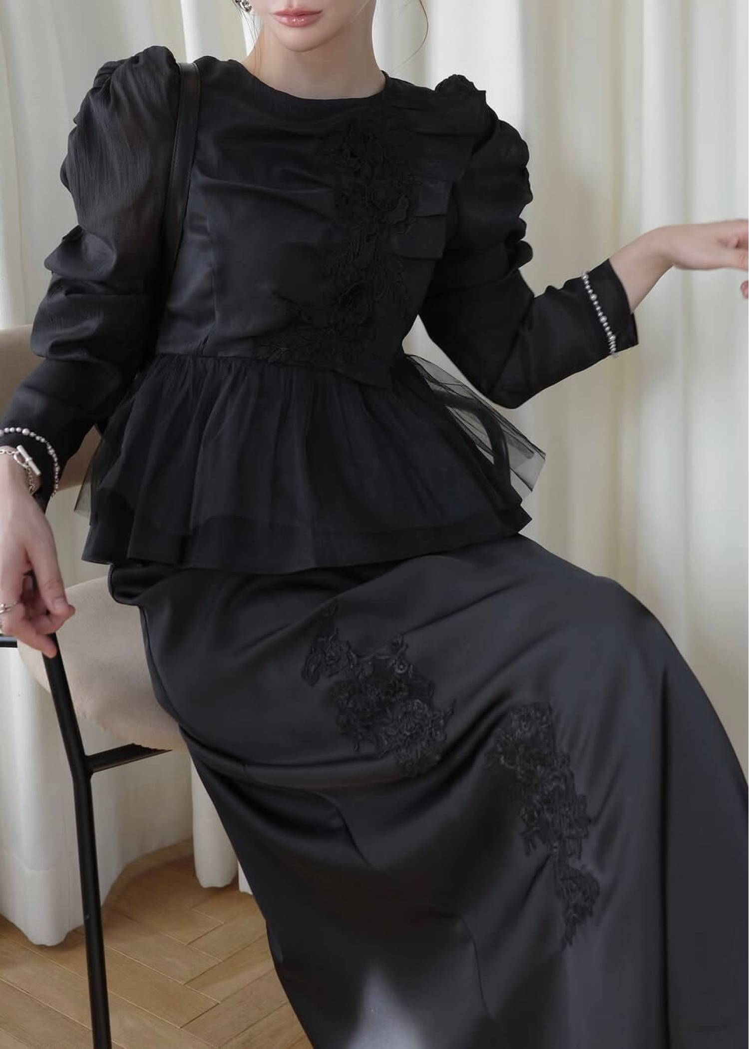 sheer peplum layered gather OP