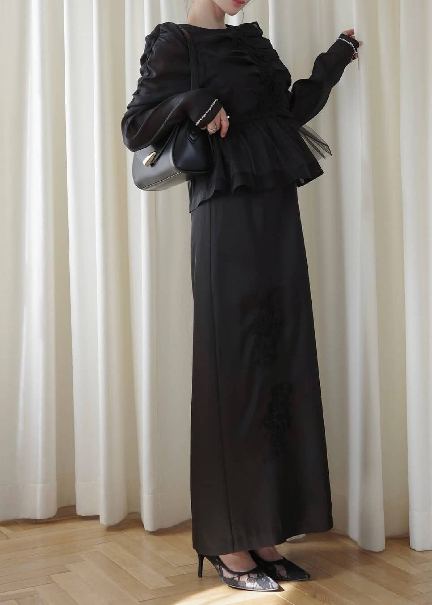sheer peplum layered gather OP