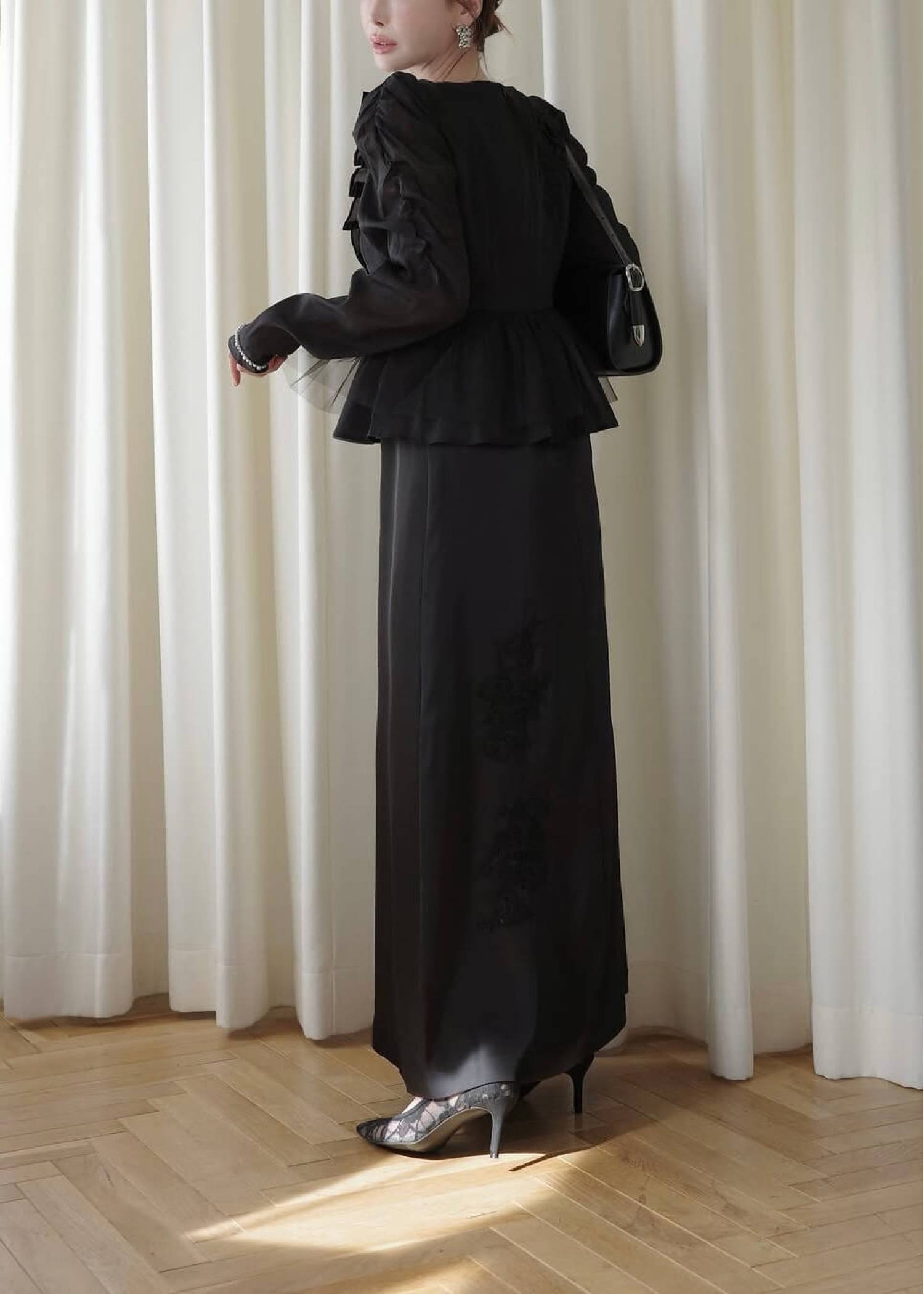 sheer peplum layered gather OP