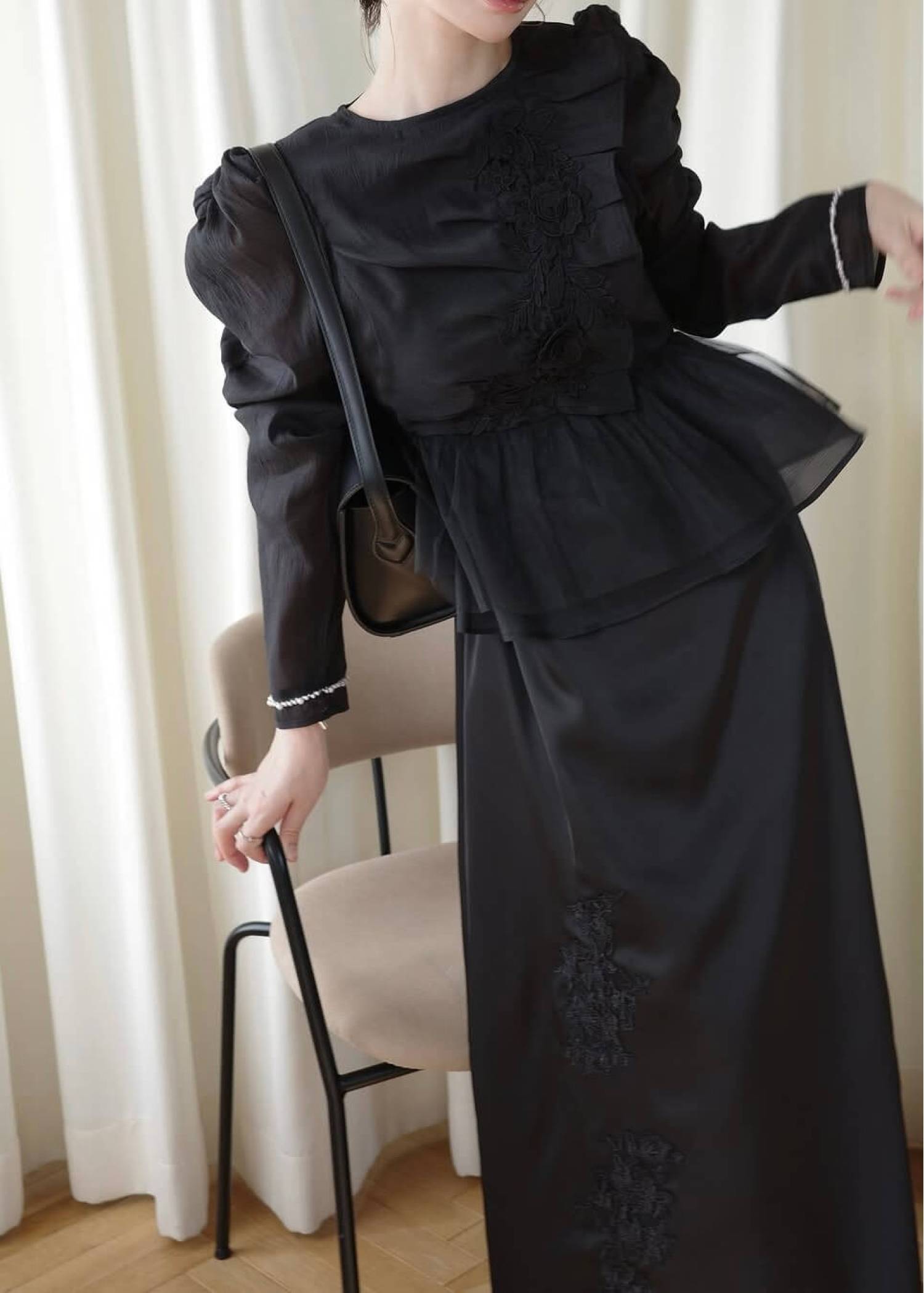 sheer peplum layered gather OP