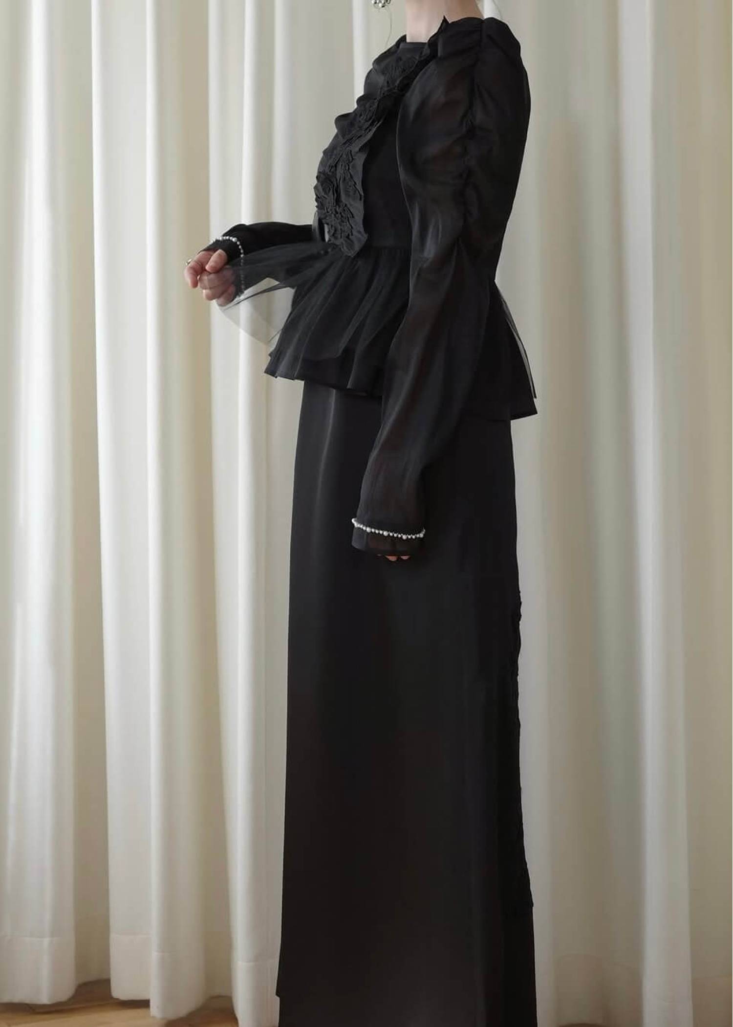 sheer peplum layered gather OP