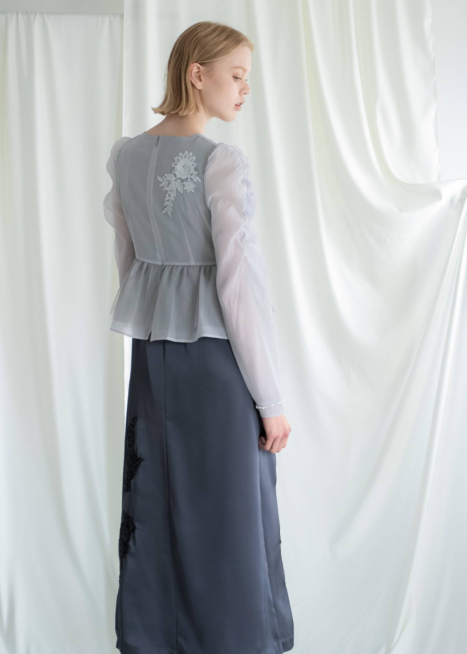 sheer peplum layered gather OP