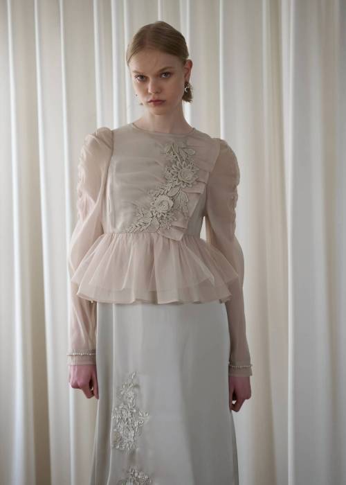 sheer peplum layered gather OP