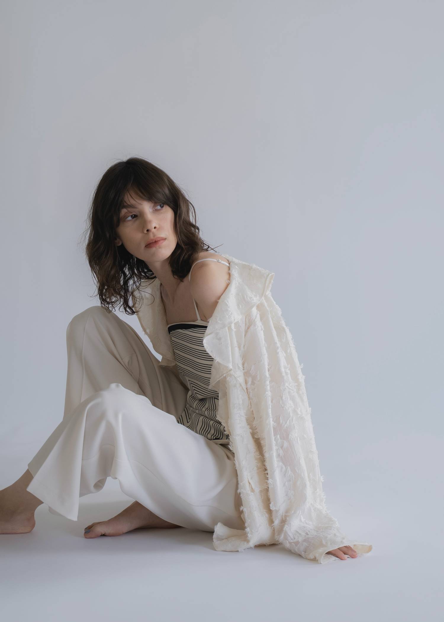 jacquard sheer ruffle frill shirt JK