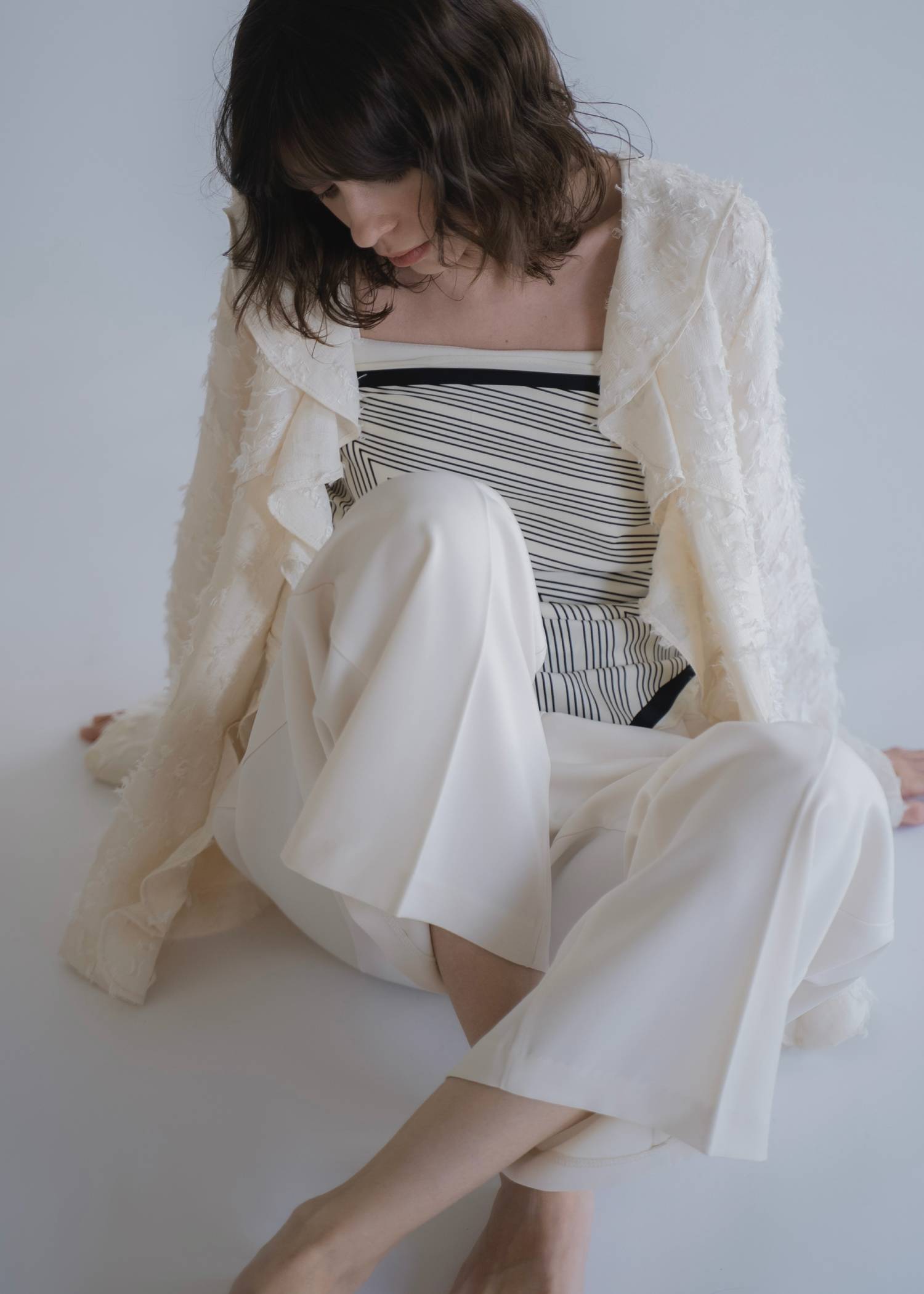 jacquard sheer ruffle frill shirt JK