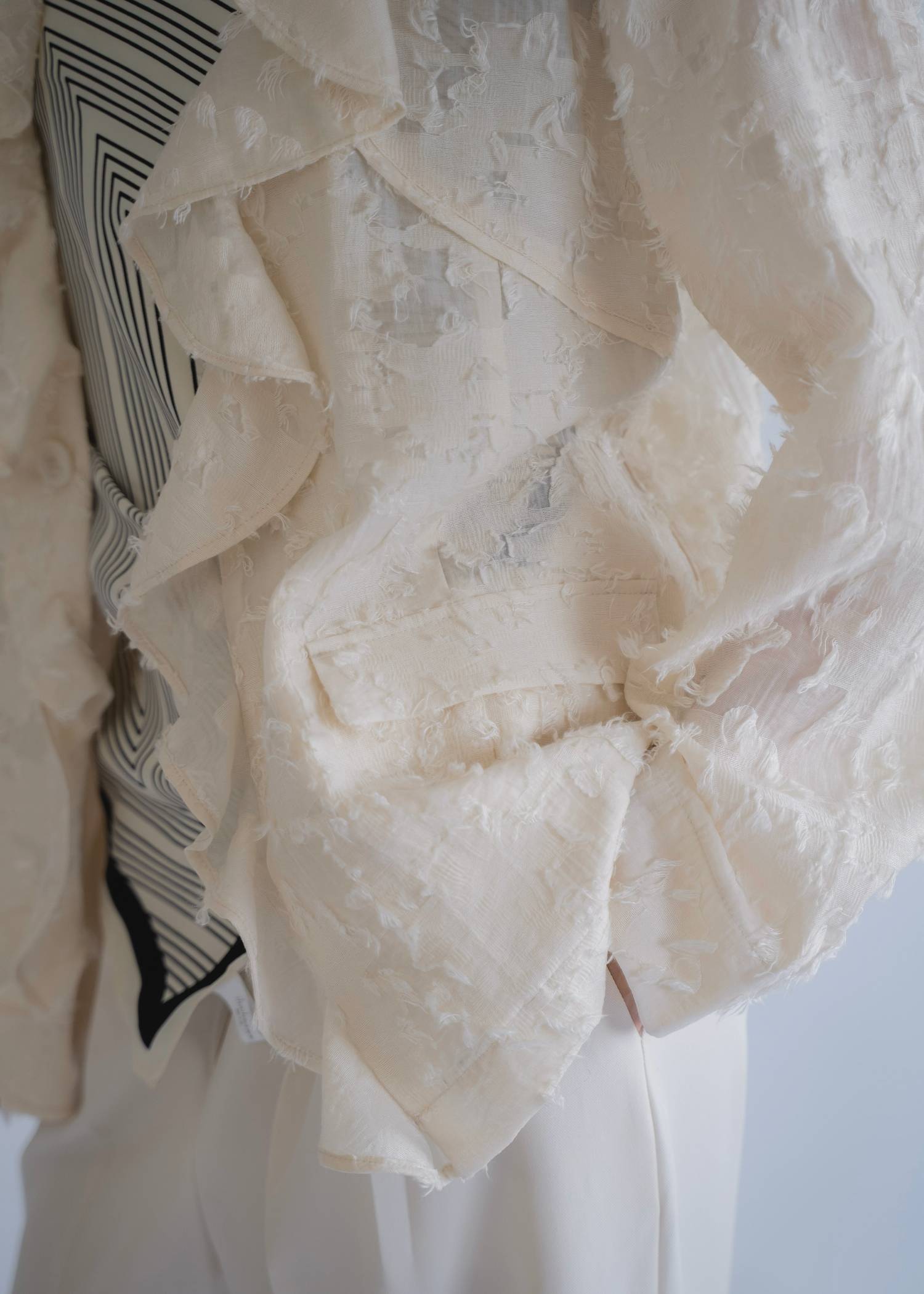 jacquard sheer ruffle frill shirt JK