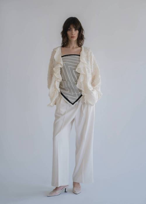 jacquard sheer ruffle frill shirt JK
