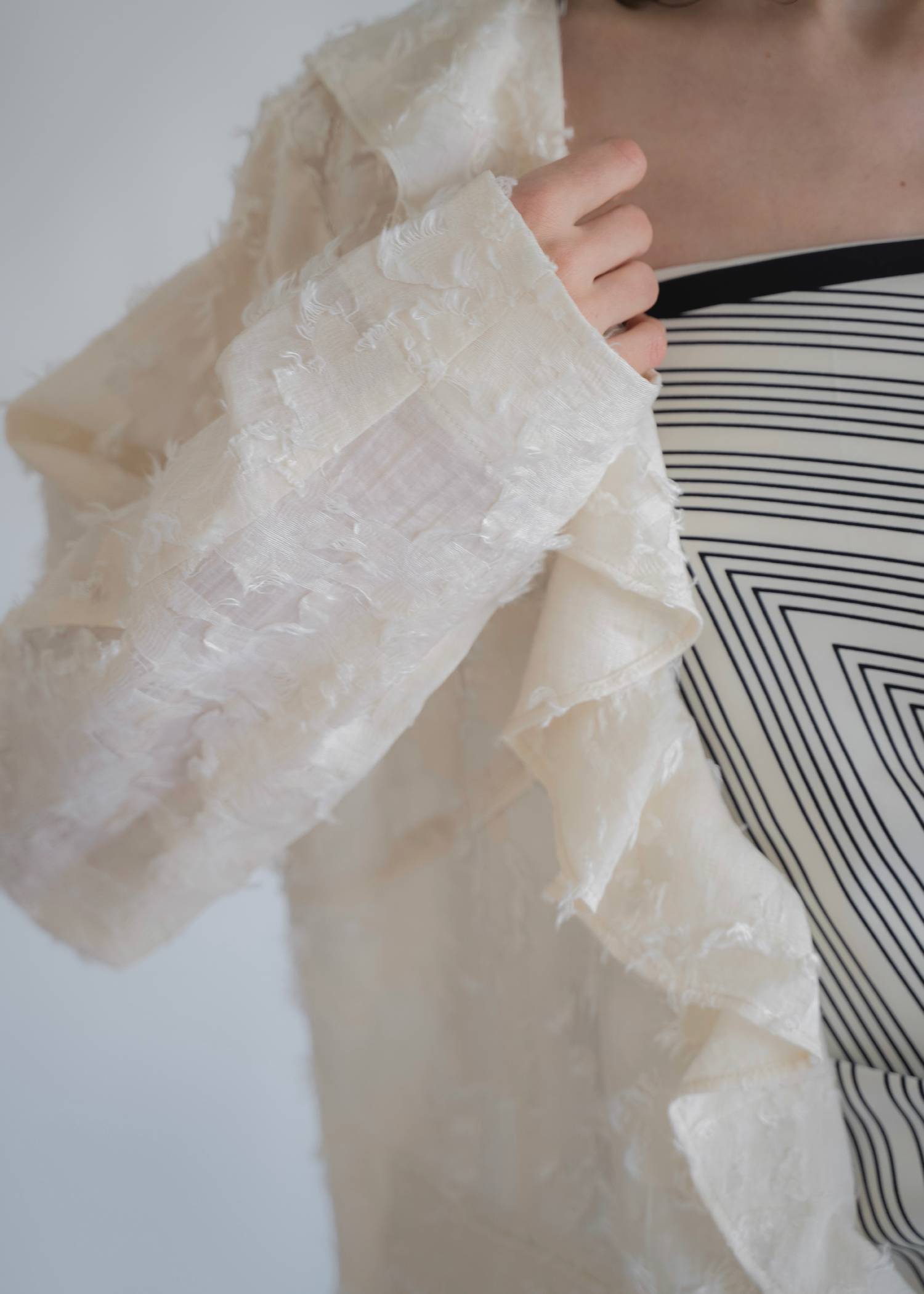 jacquard sheer ruffle frill shirt JK