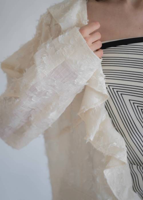jacquard sheer ruffle frill shirt JK