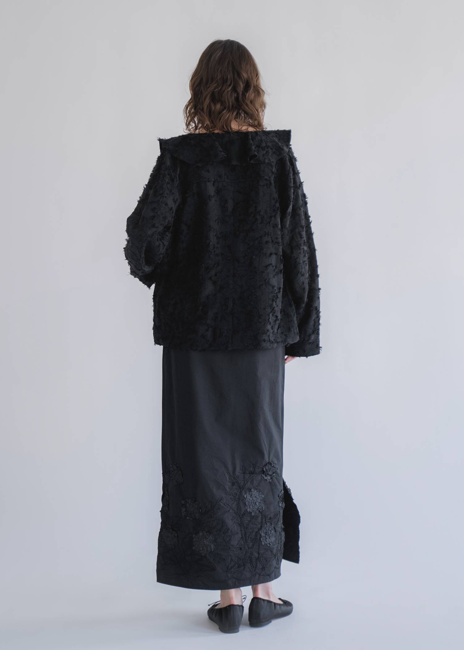 jacquard sheer ruffle frill shirt JK