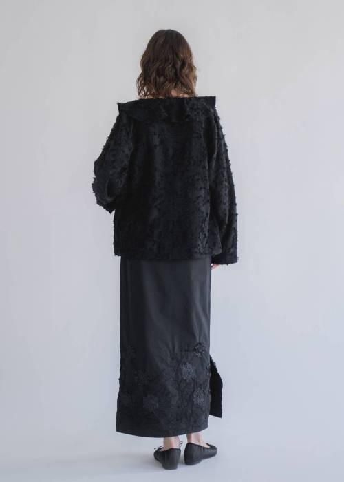 jacquard sheer ruffle frill shirt JK