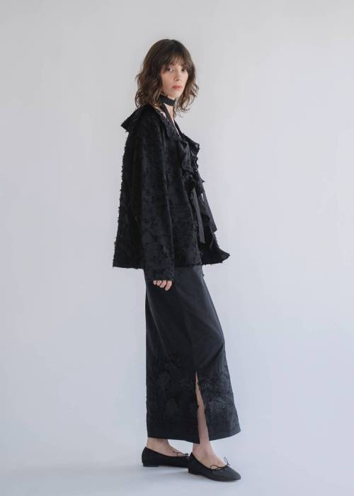 jacquard sheer ruffle frill shirt JK
