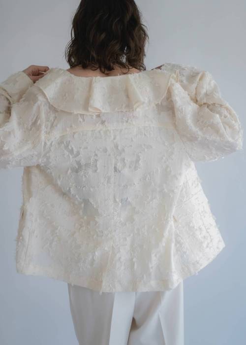 jacquard sheer ruffle frill shirt JK