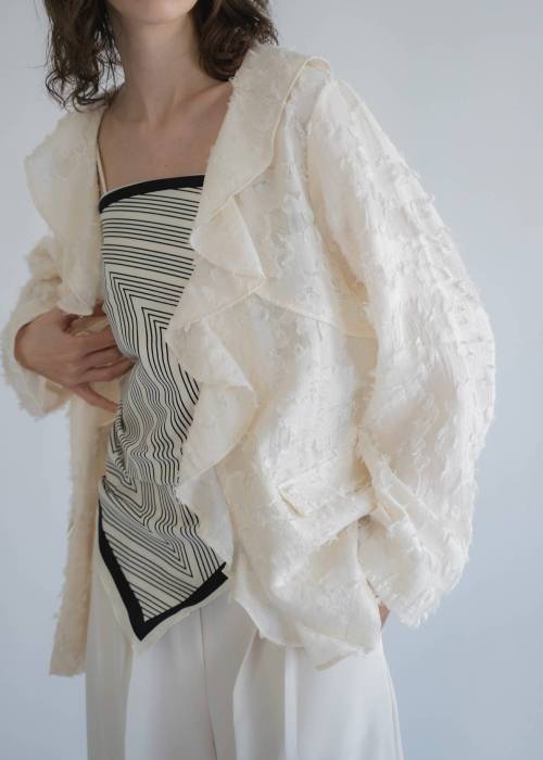 jacquard sheer ruffle frill shirt JK